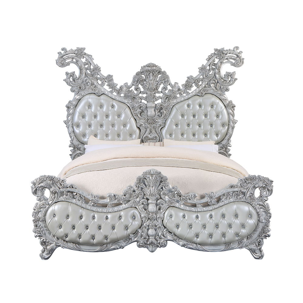 Valkyrie - Eastern King Bed - Synthetic Leather & Antique Platinum, silver, view 3