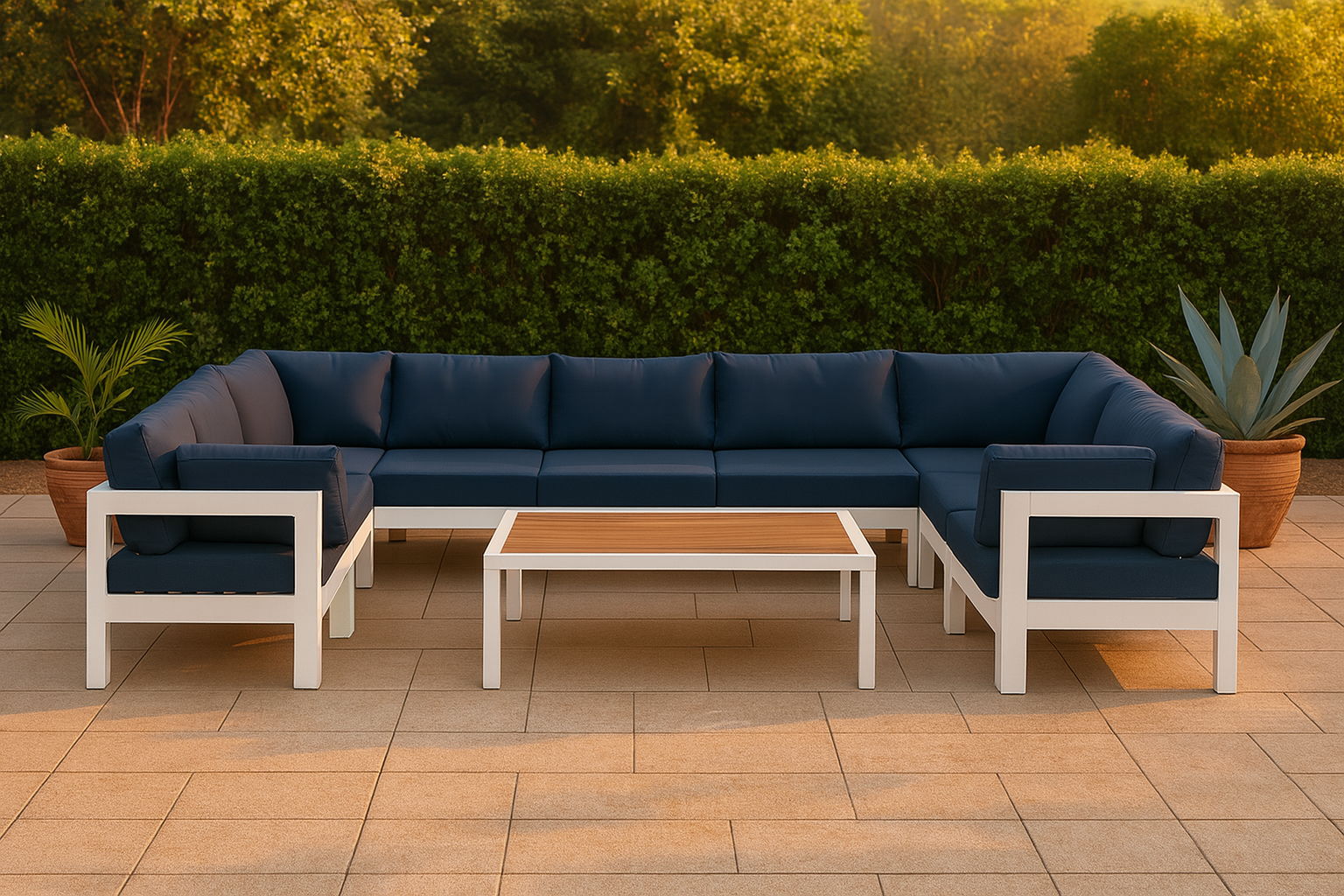 Nizuc - Outdoor Patio 9 Piece Modular Sectional With White Frame - Navy