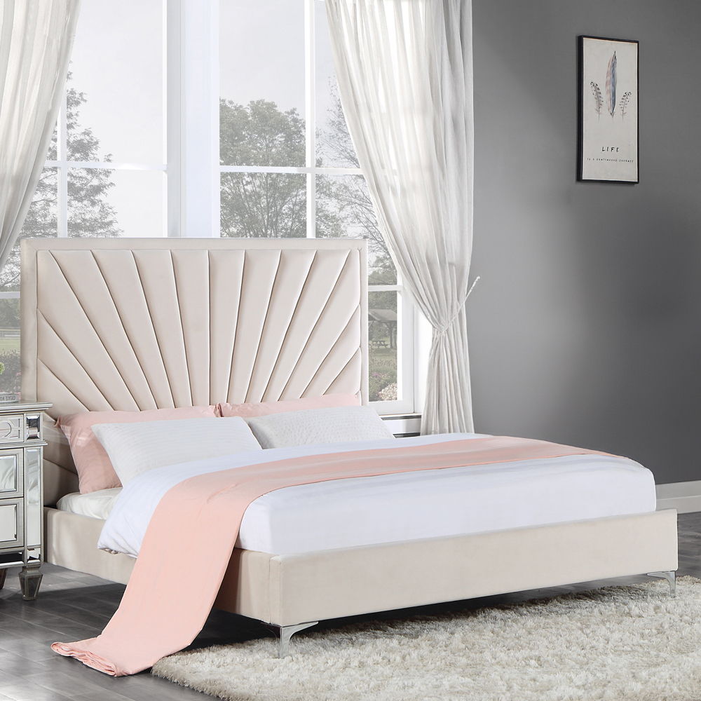Faiz - Queen Bed - Beige Velvet, beige, view 5