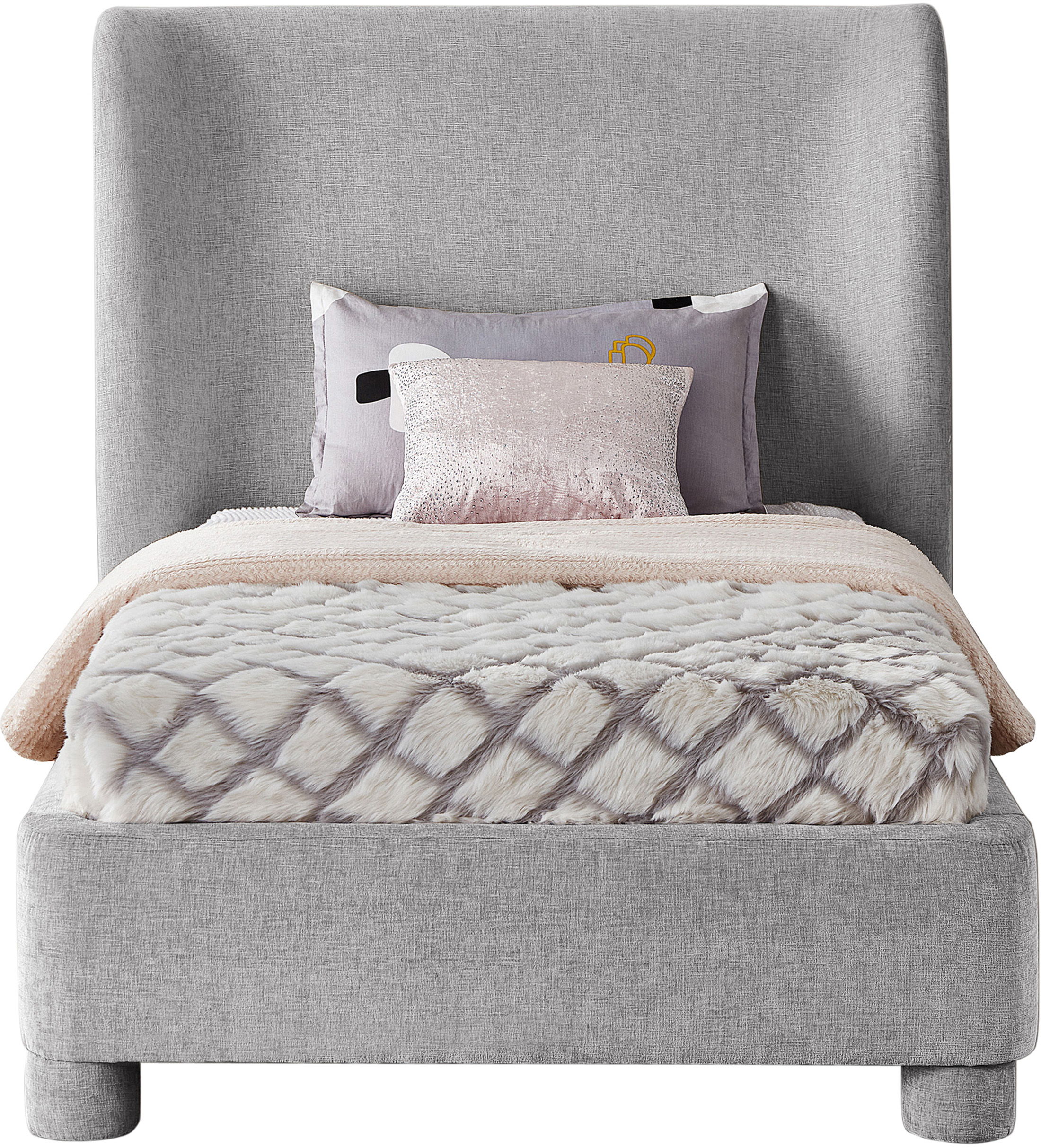 Penny - Chenille Fabric Twin Bed - Light Gray