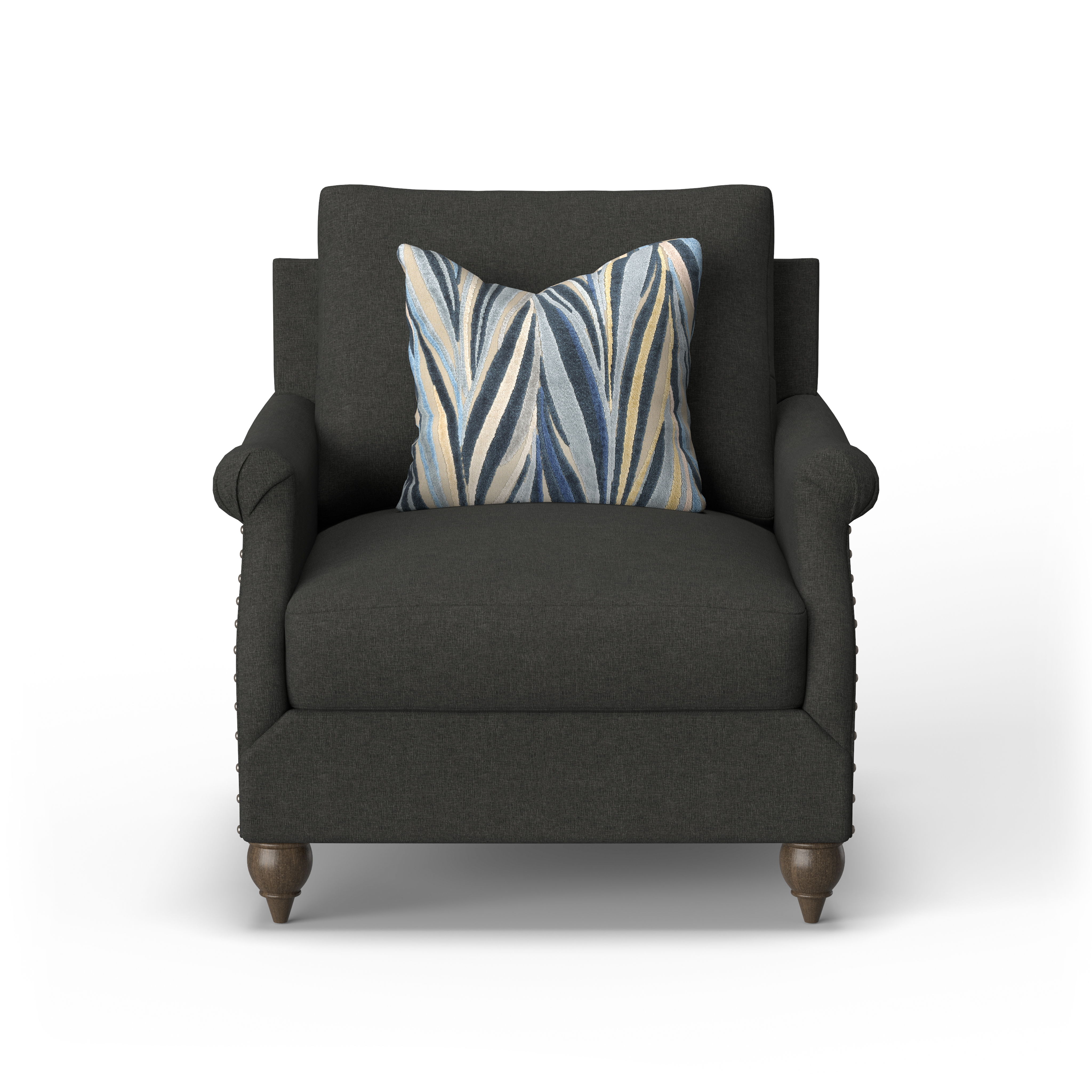 Veda - Fabric Chair With Nailhead Trim, dark brown, view 4