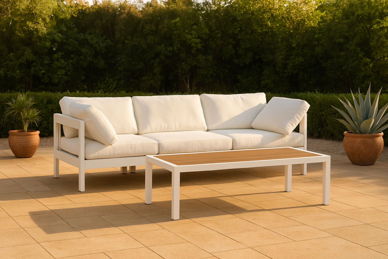 Nizuc - Outdoor Patio 3 Piece Modular Sofa With White Frame - White