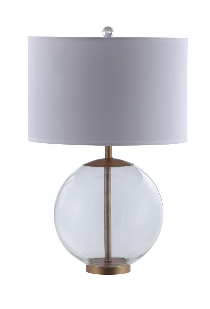 Drum Shade Table Lamp With Glass Base White