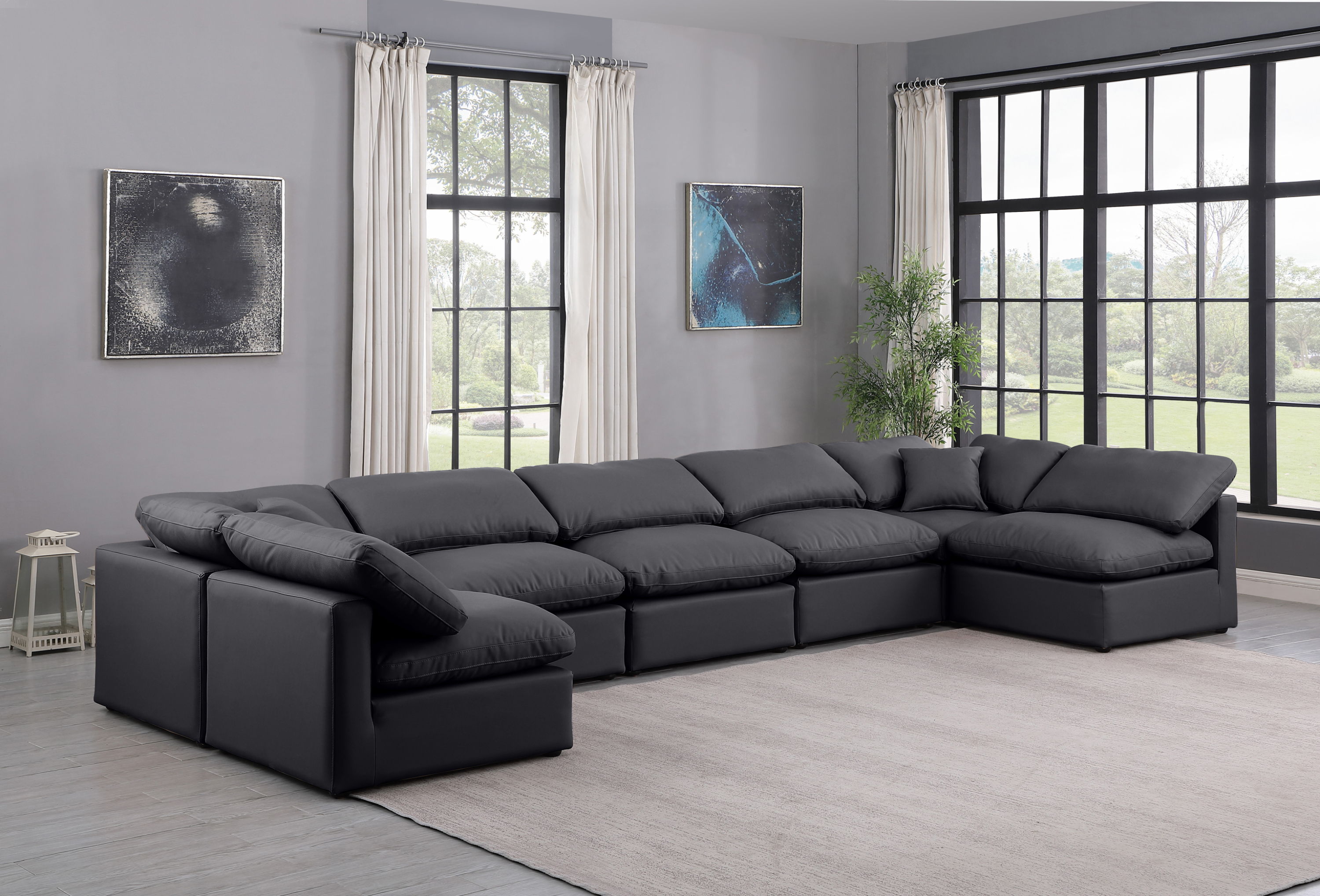 Indulge - Faux Leather 7 Piece Modular U-Shaped Sectional - Black