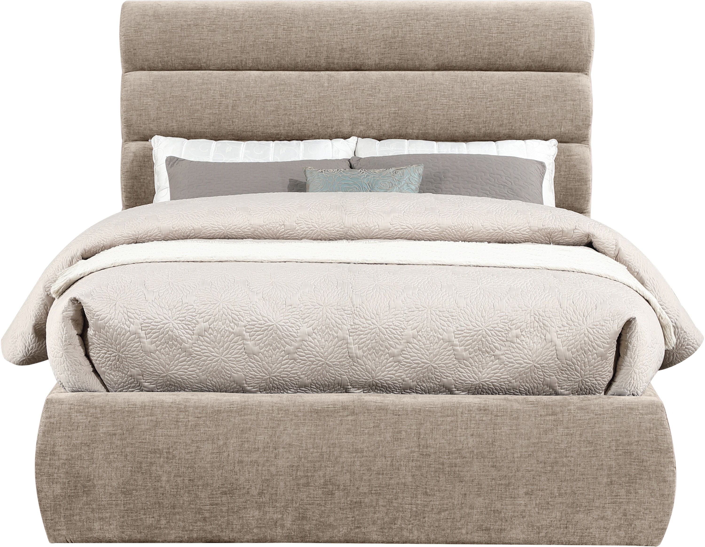 Adam - Chenille Fabric Full Bed With 52" Headboard - Beige