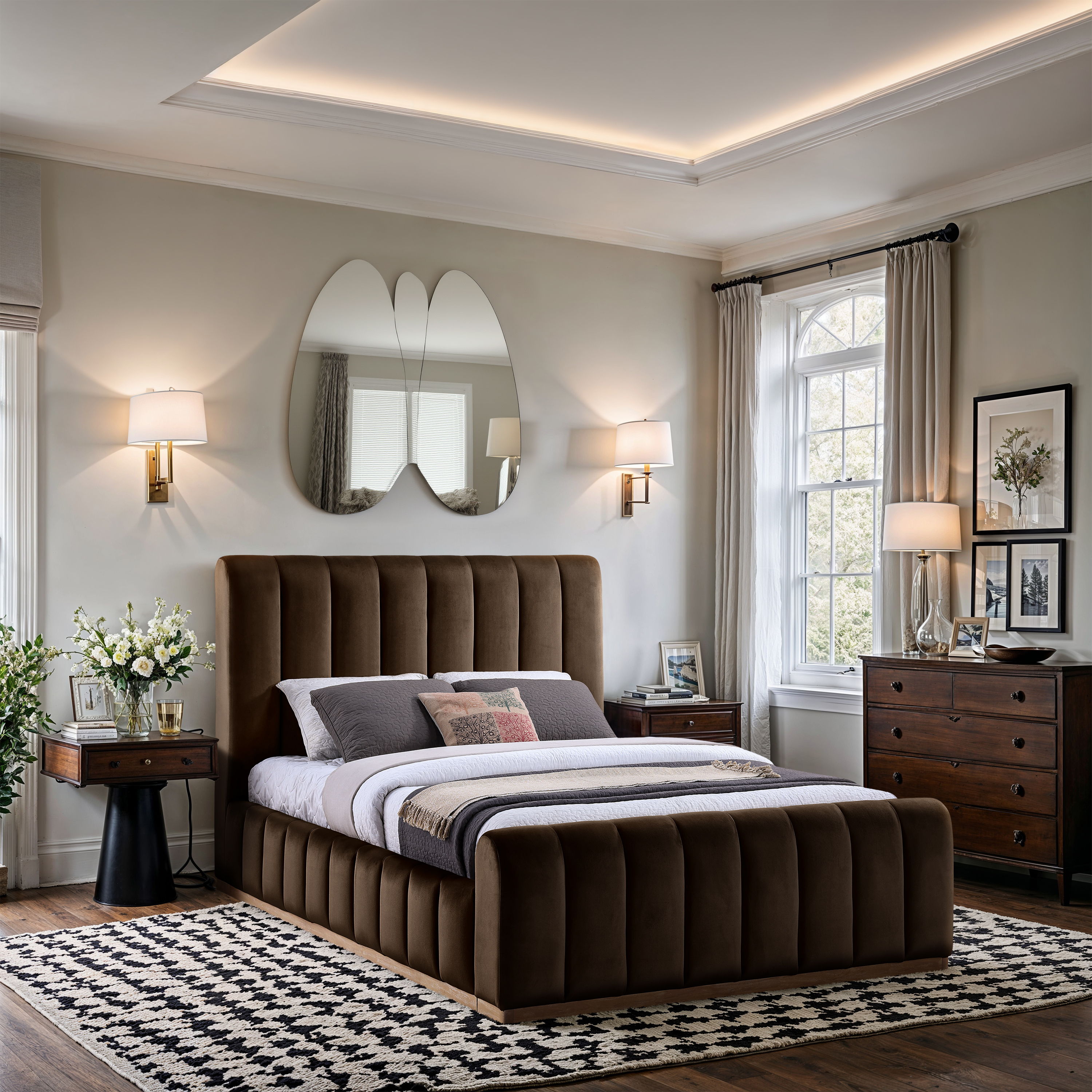 Amara - Velvet Queen Bed - Brown