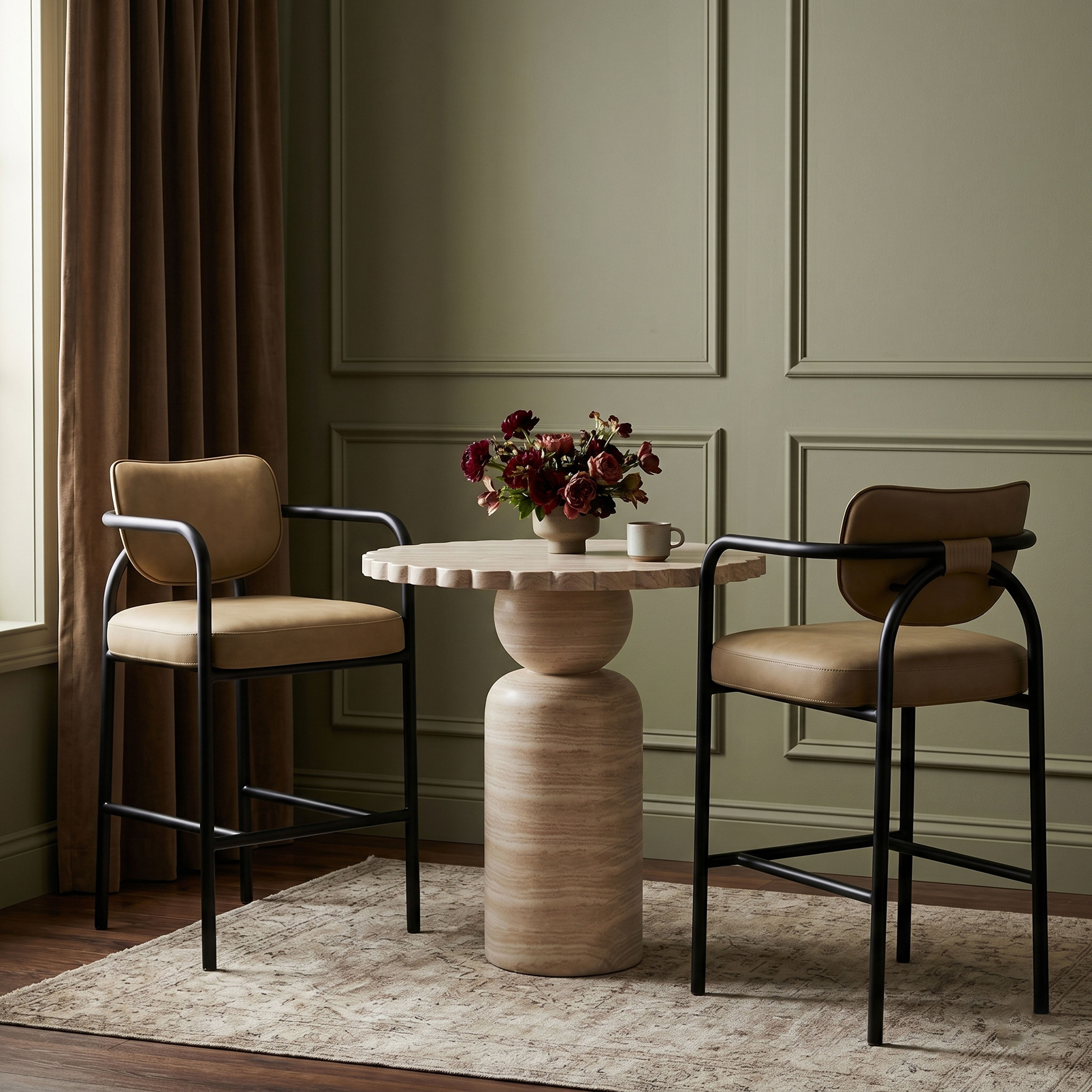Serava - Vegan Leather Upholstered Bar Stool - Beige