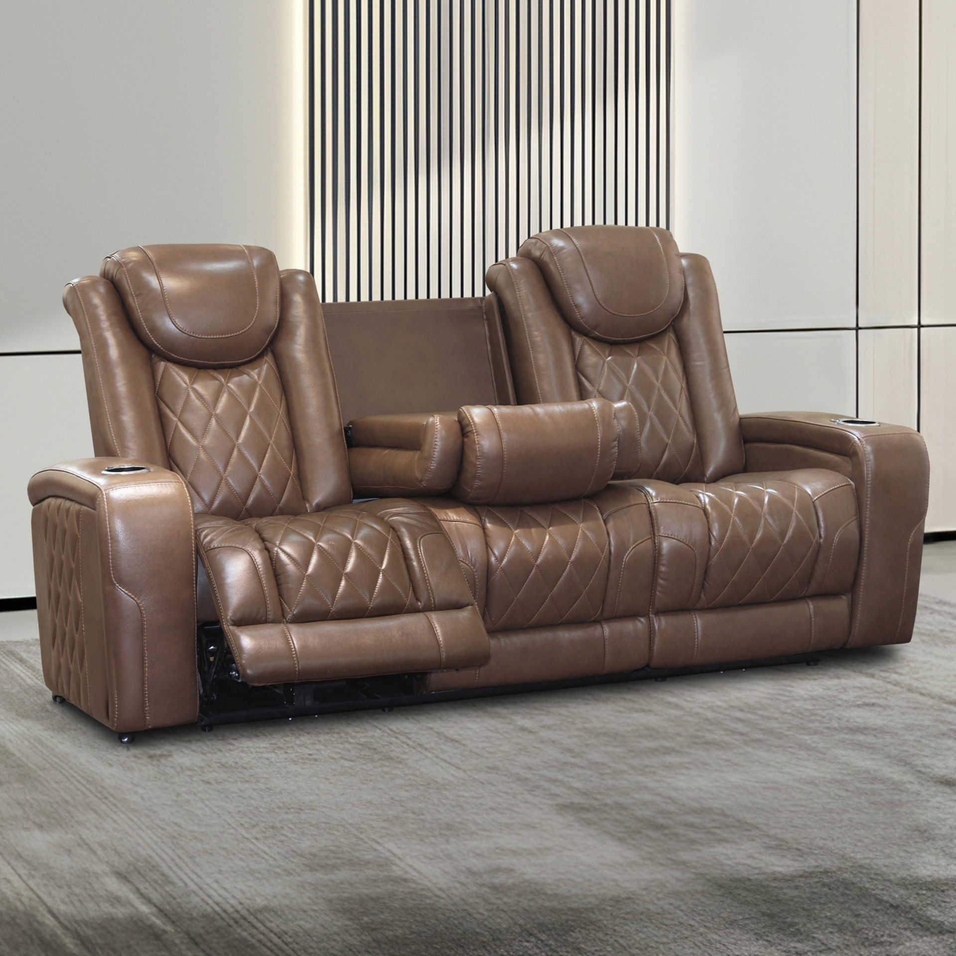 Dorian - Reclining Leather Sofa With Power Headrest And Footrest - Brown, dark brown