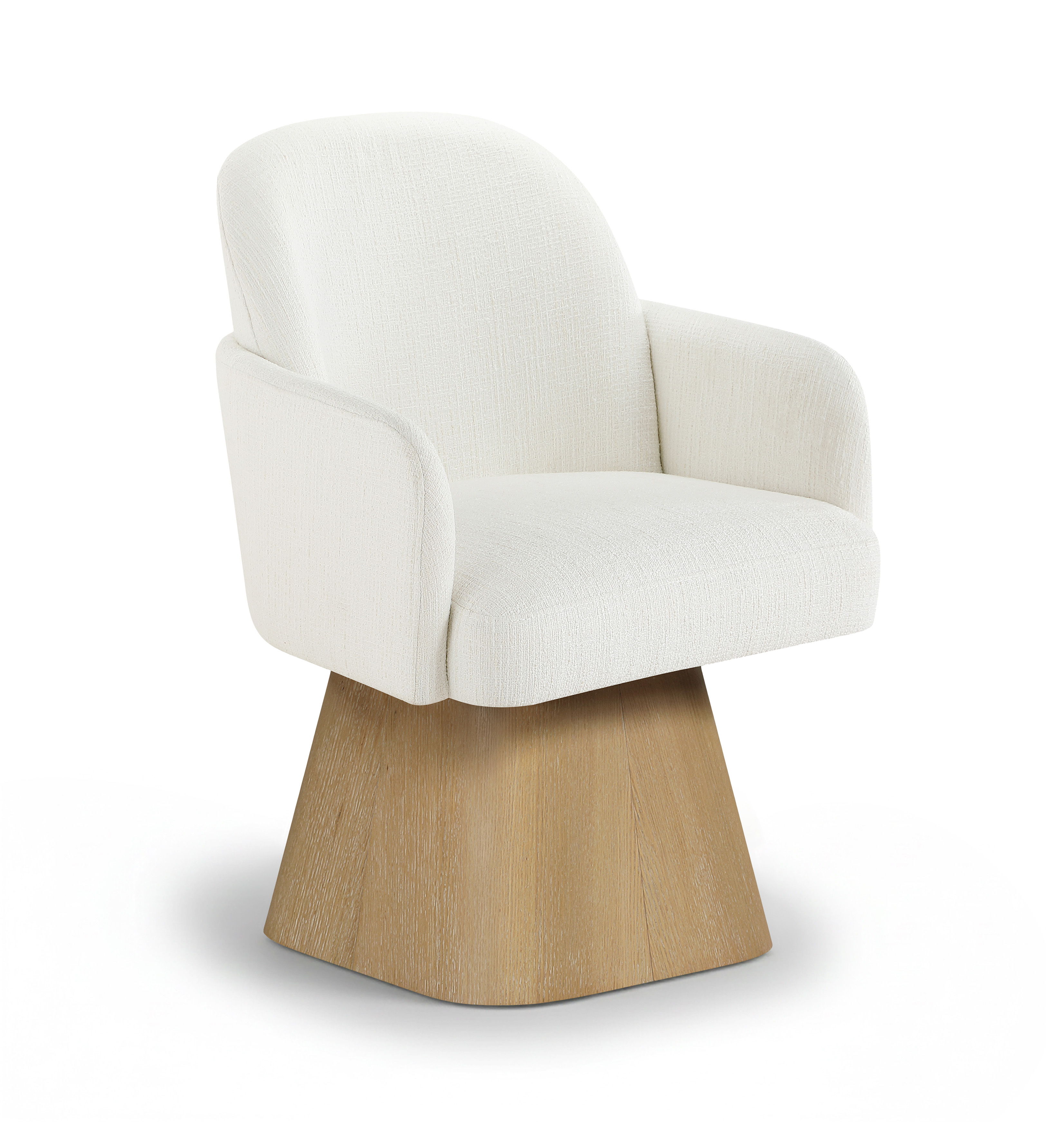 Marlowe - Linen Textured Fabric Upholstered Swivel Dining Arm Chair - Cream / Stained Natural