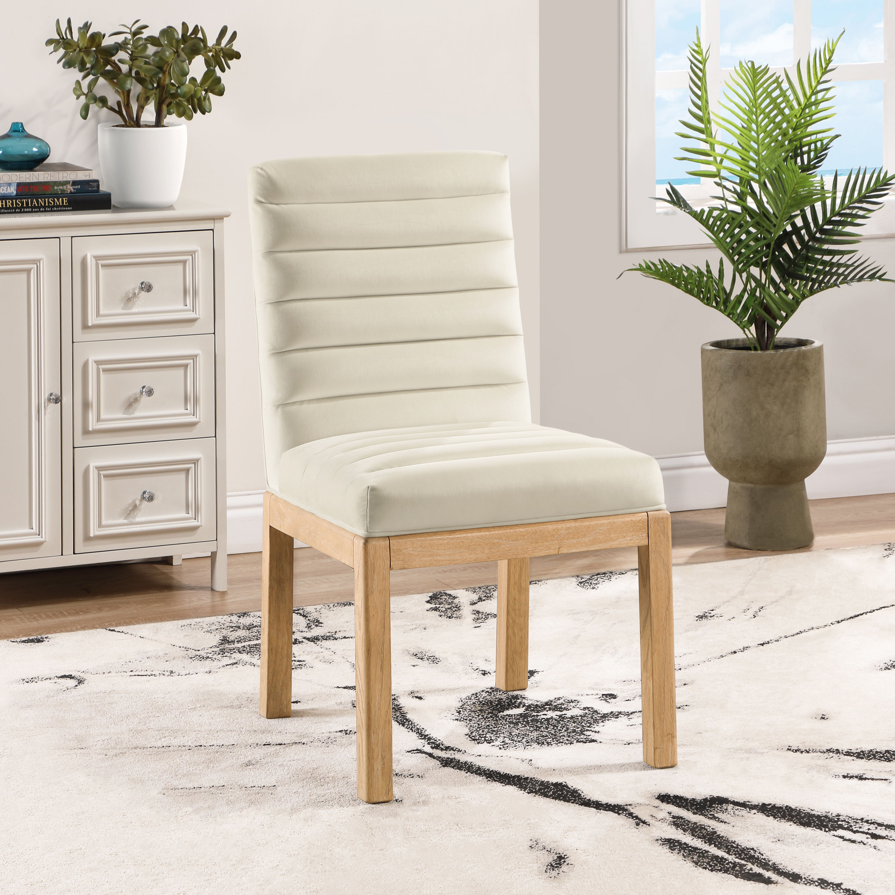Evelyn - Dining Chair With Natural Legs - Cream
