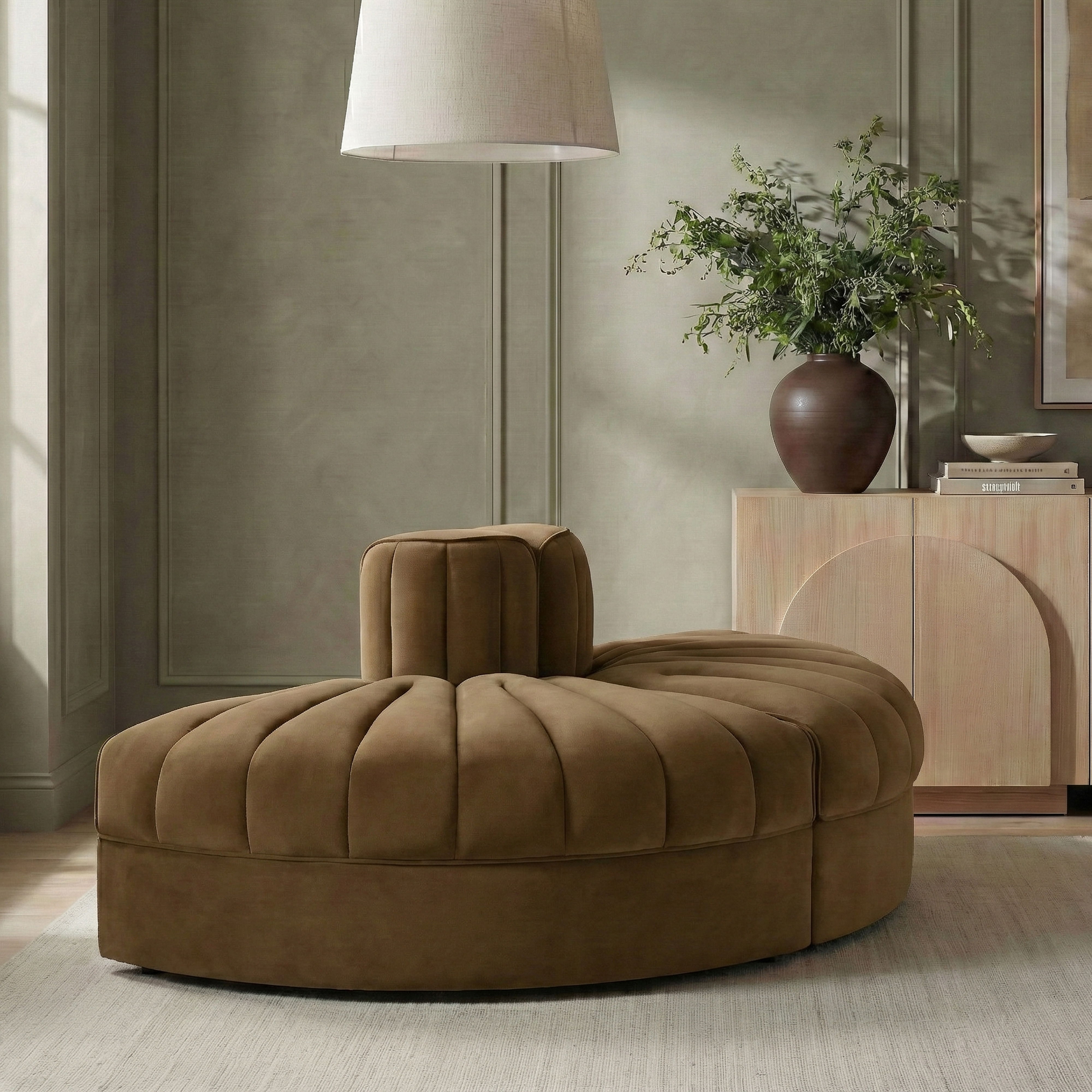 Rummi - Velvet Performance Fabric Upholstered 2 Piece Modular Loveseat - Saddle