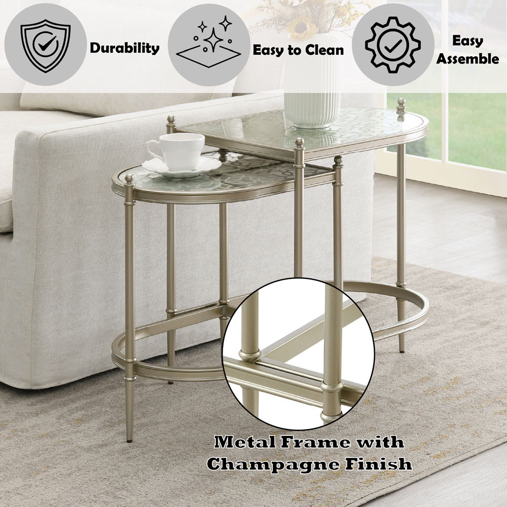 Zaba - Nesting Table - Glass Top & Silver, silver, view 5