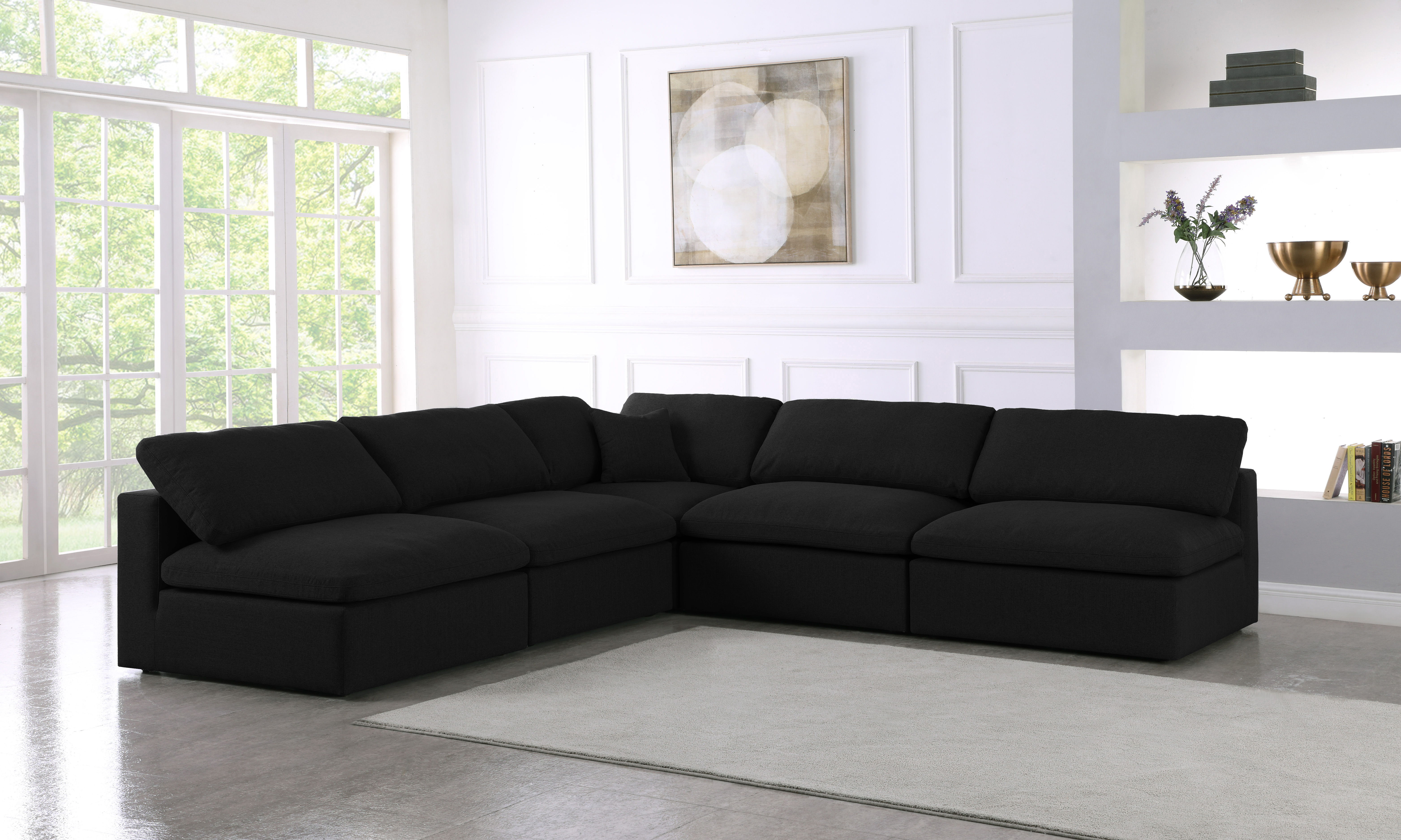 Serene - 5 Piece Modular Corner Armless Sectional - Black
