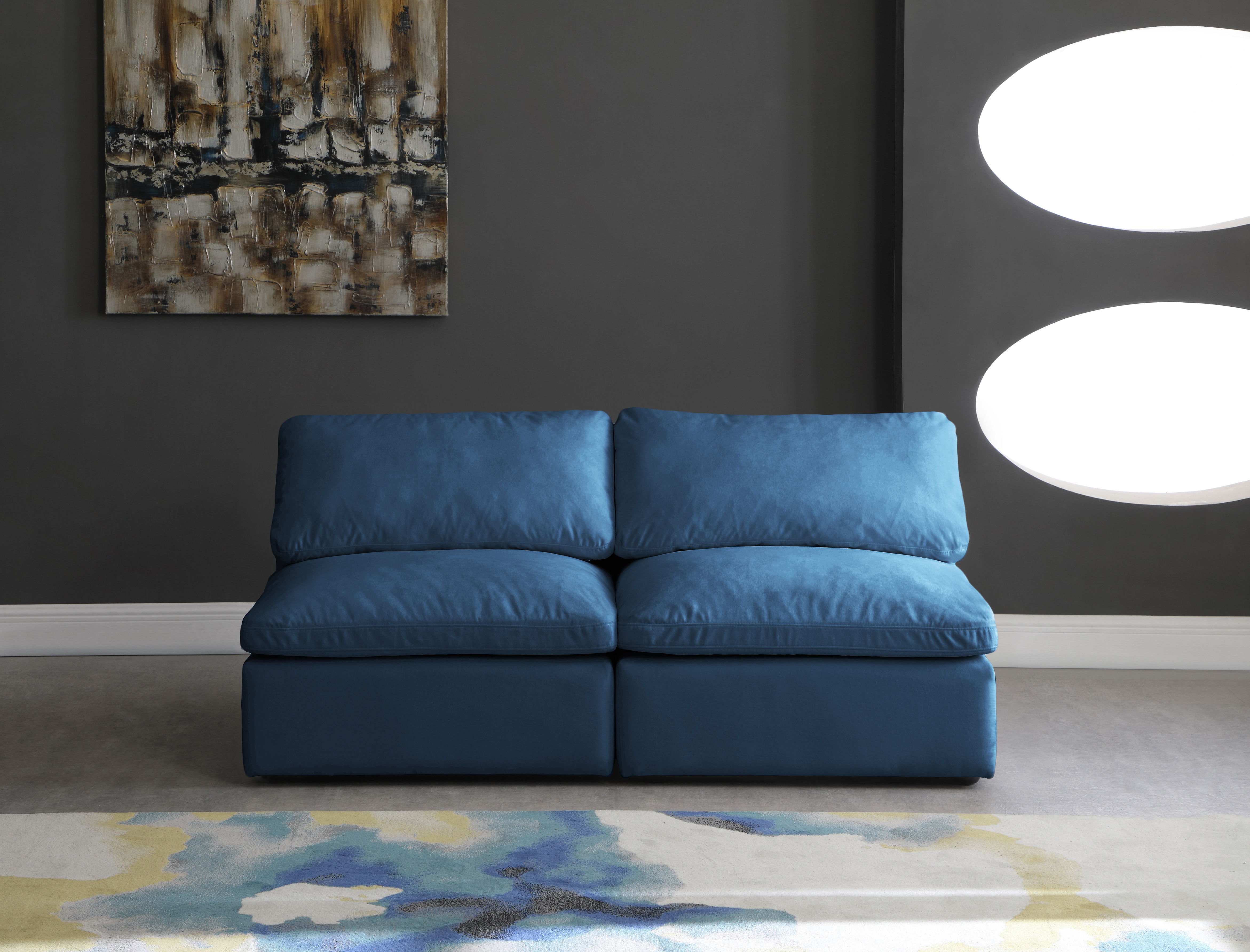 Plush - 2 Piece Modular Armless Sofa - Navy