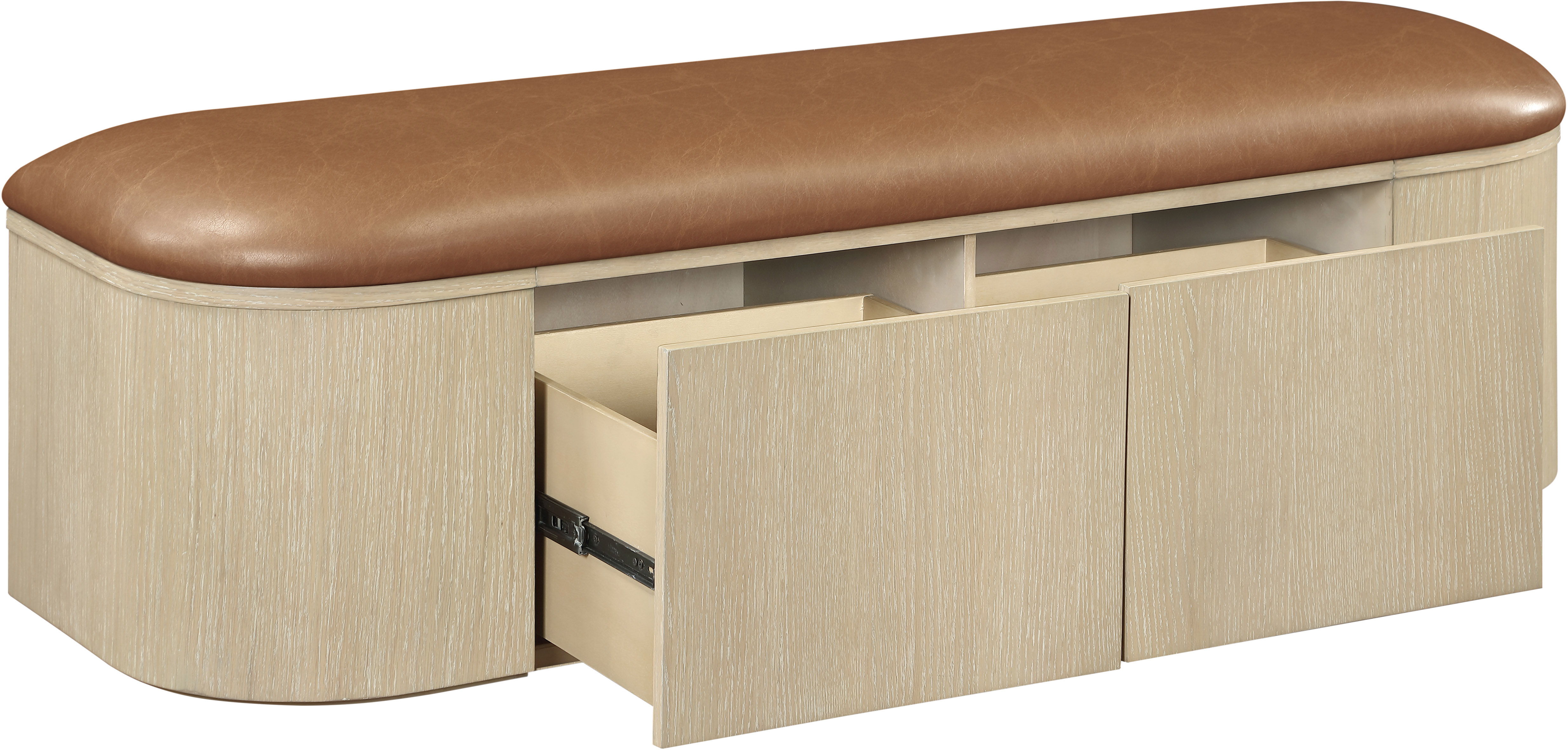 Velden - Vegan Leather Upholstered Storage Bench - Cognac / Stained Natural