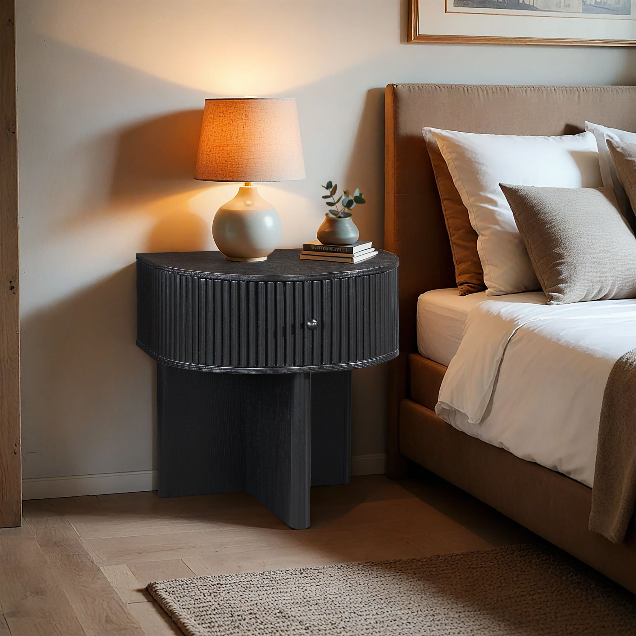Cortland - Acacia Veneer And Solid Wood Night Stand - Black