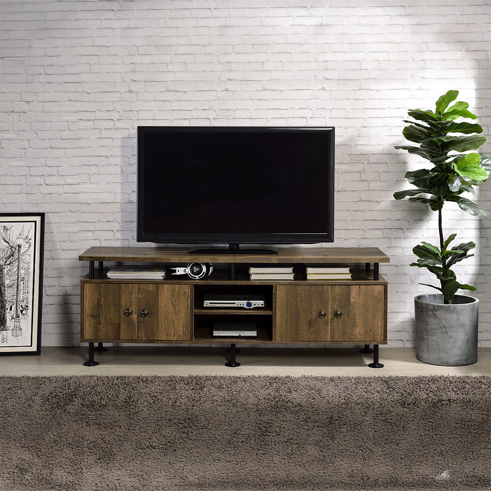 Ensata II - TV Stand - Rustic Oak & Black, light brown, view 4