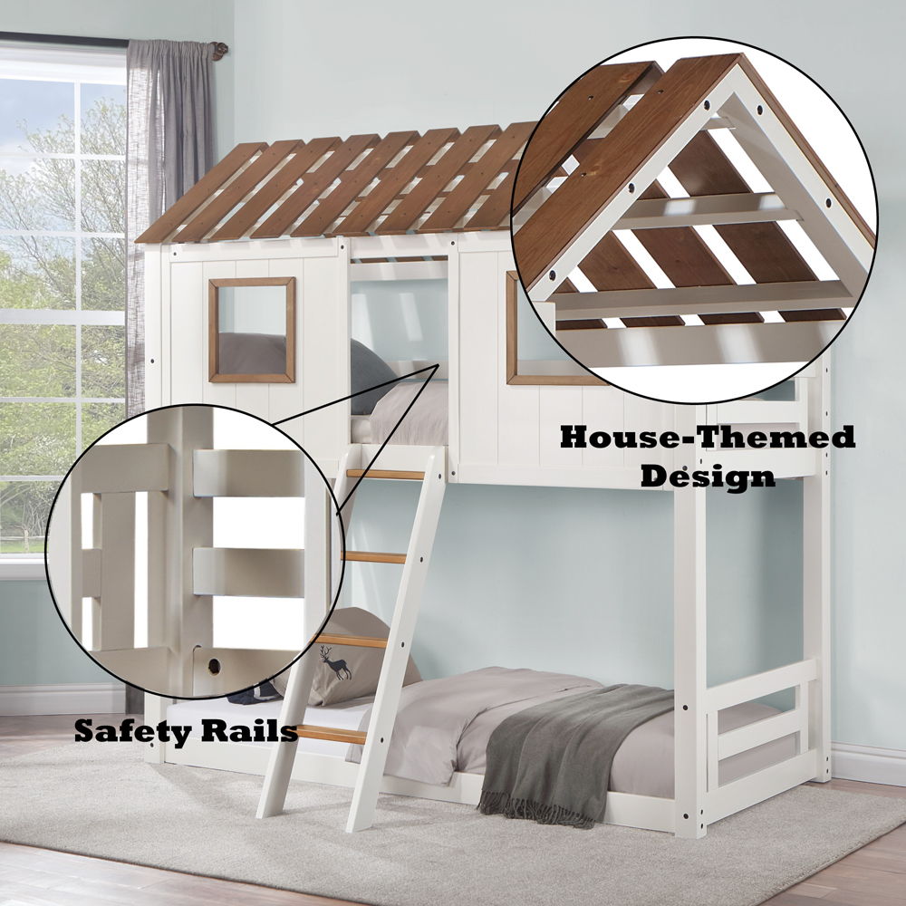 Inara - Twin Over Twin Bunk Bed - White & Rustic Oak, white, view 5
