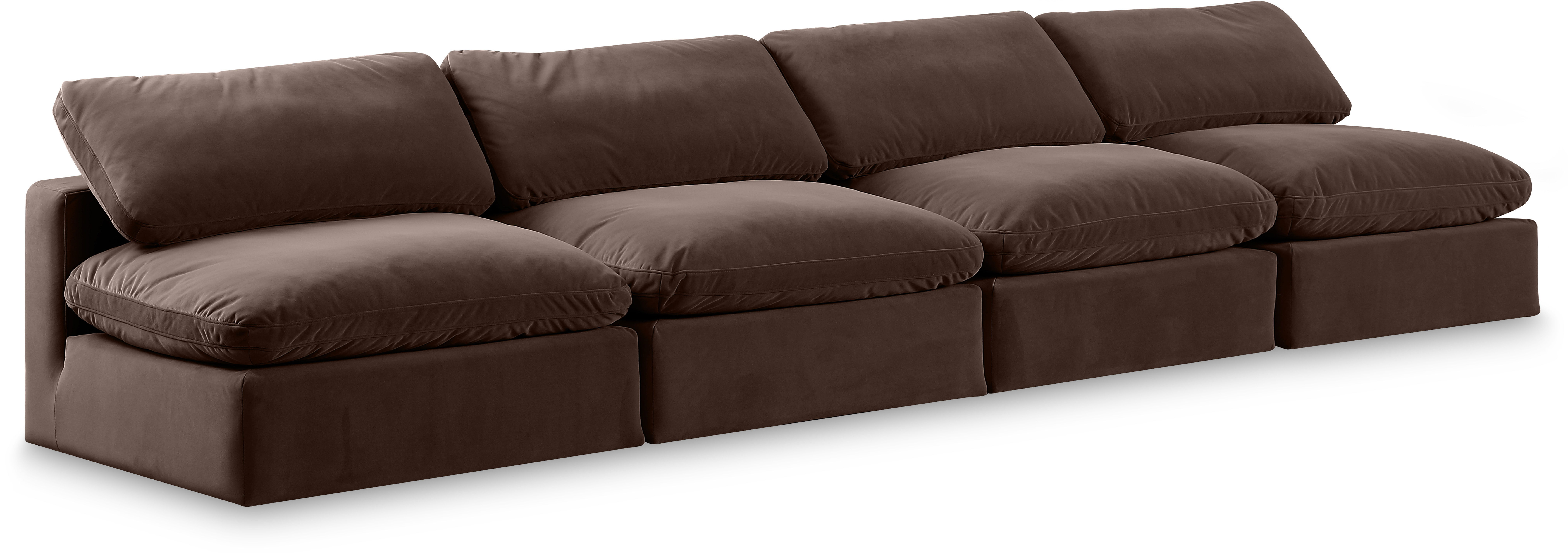 Comfy - Velvet Modular Armless Sofa 4 Seats - Brown