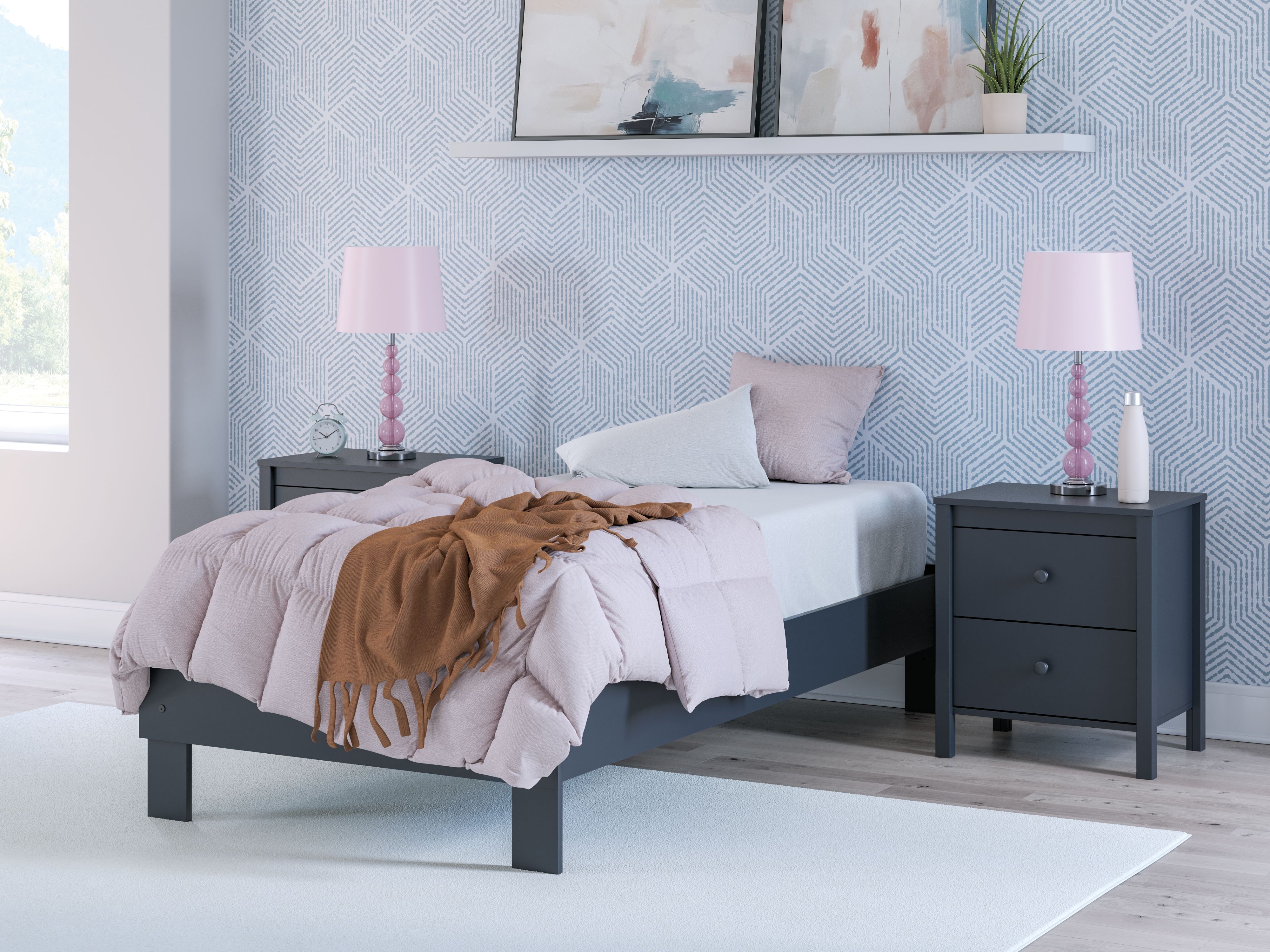 Simmenfort - Twin Platform Bed - Navy Blue