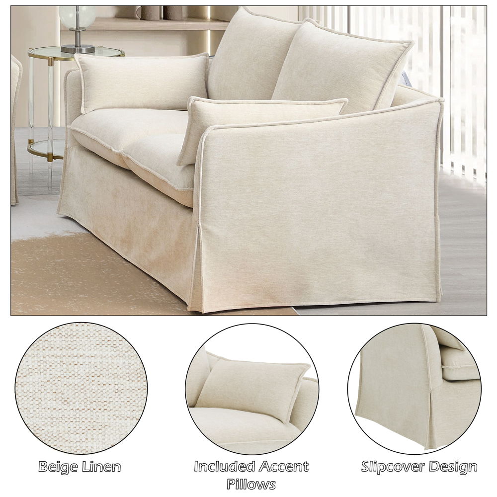 Shane - Loveseat With 2 Pillows - Beige Linen, beige, view 8