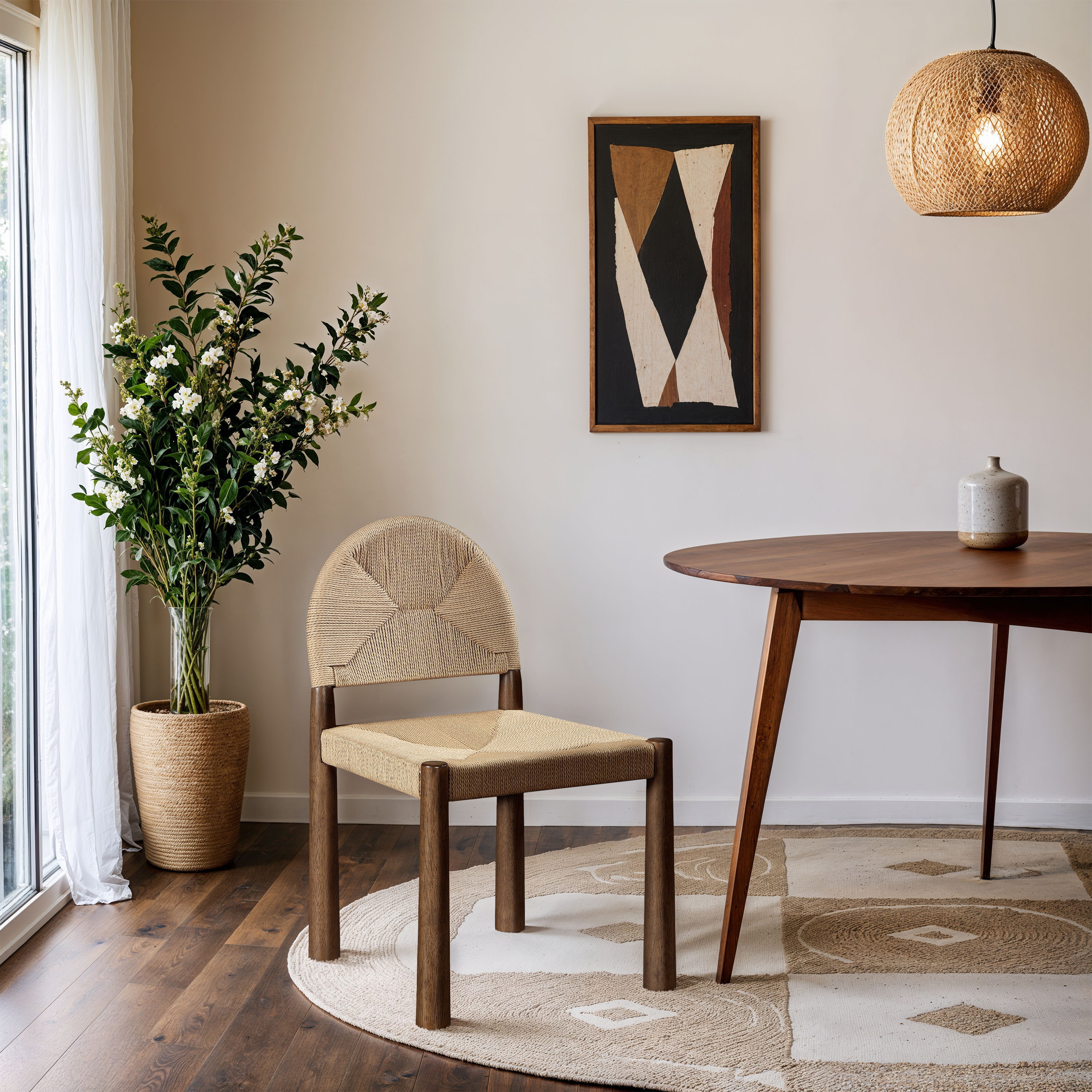 Bohemia - Woven Seagrass Cord And Solid Wood Dining Chair (Set of 2) - Beige