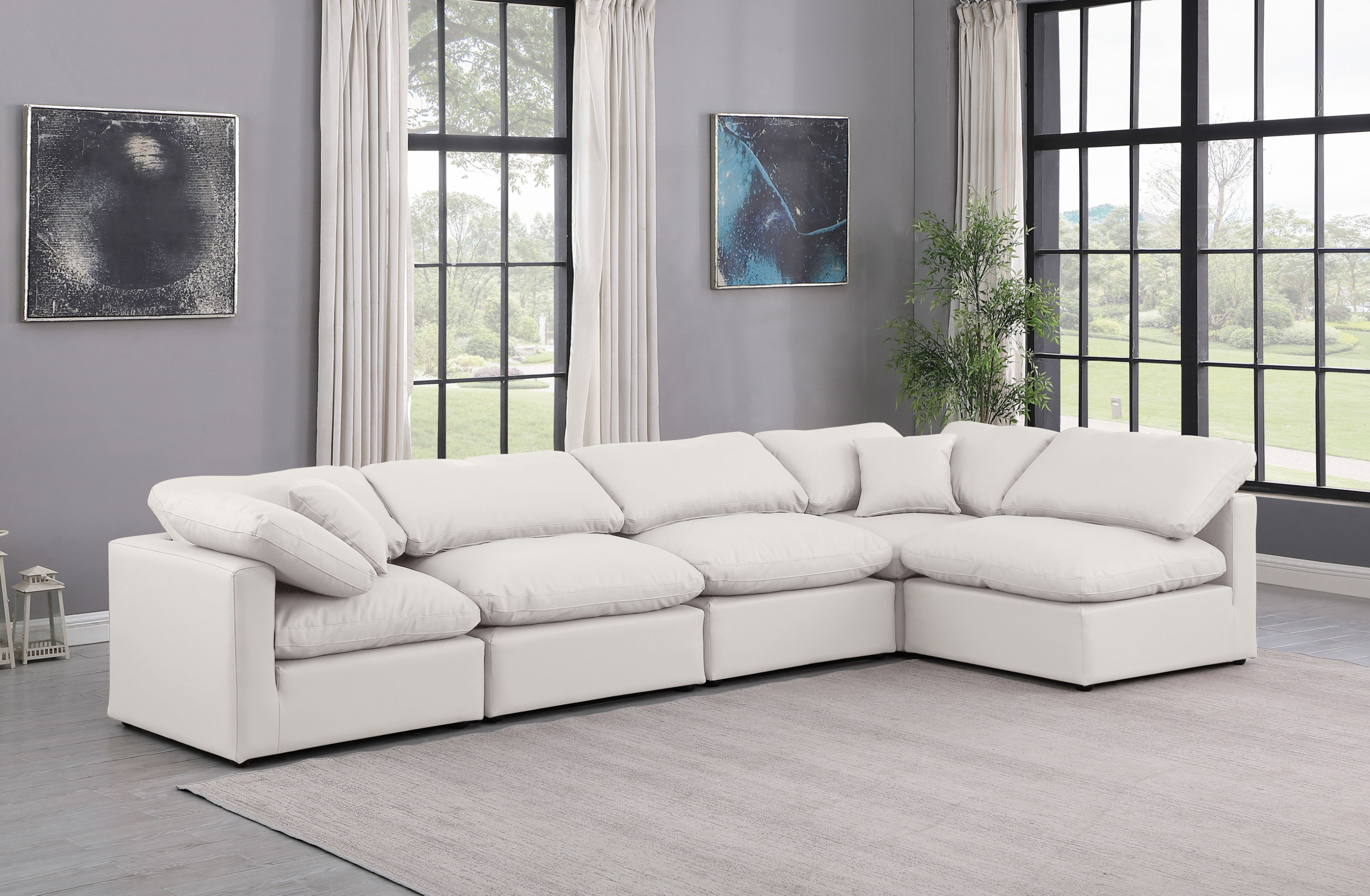 Indulge - Faux Leather 5 Piece Modular Sectional - Cream