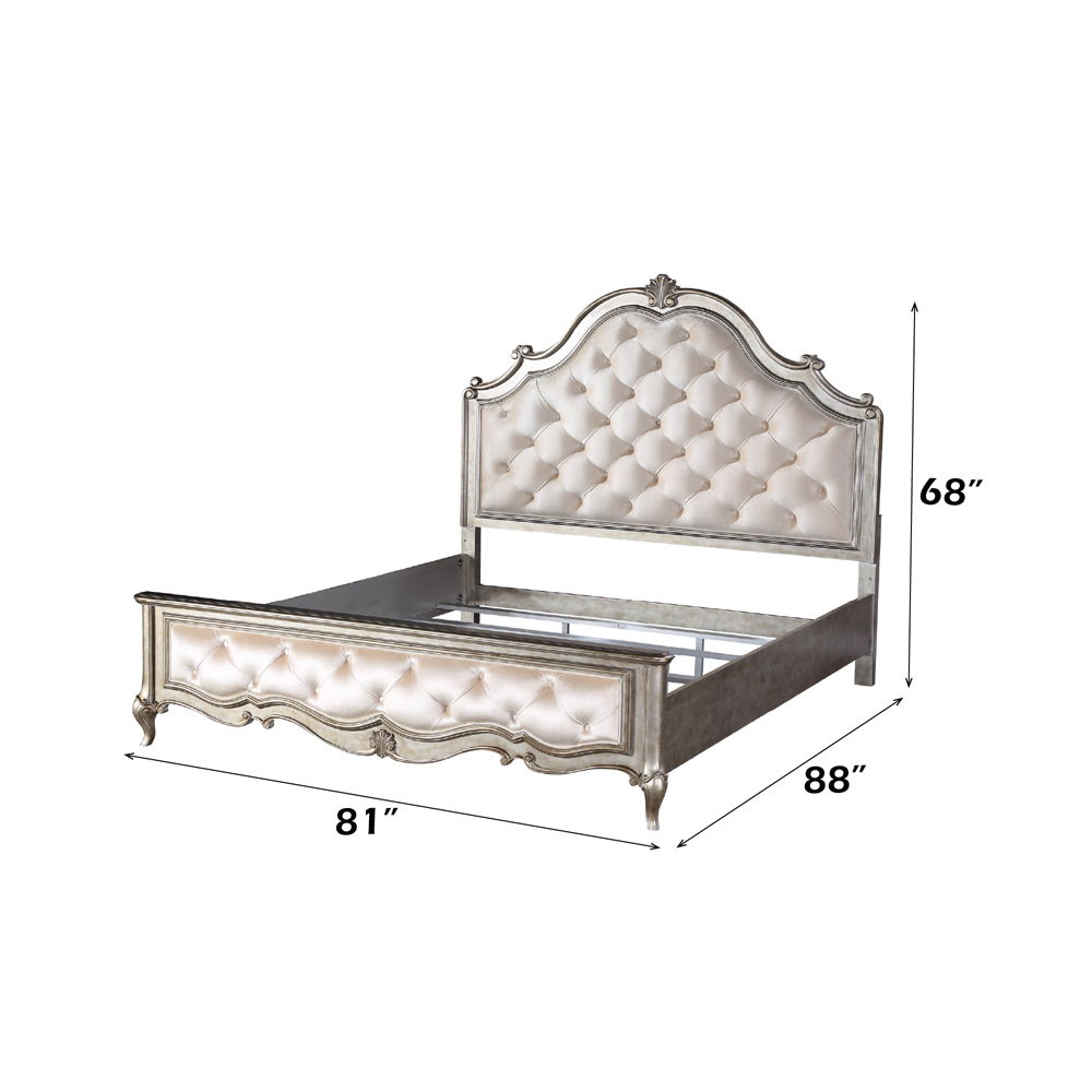Esteban - Eastern King Bed - Ivory Velvet & Antique Champagne, beige, view 3