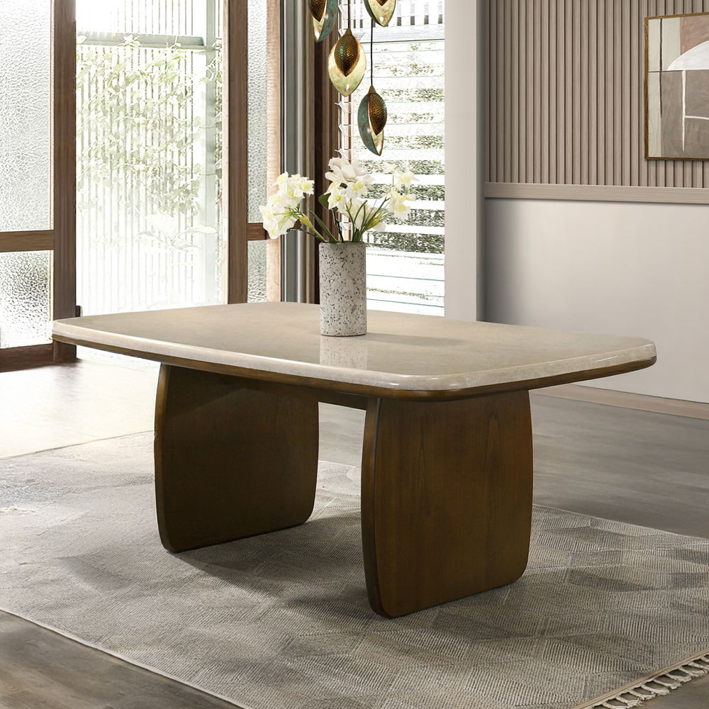 Kasha - Dining Table With Marble Top Top - Vintage Oak, dark brown