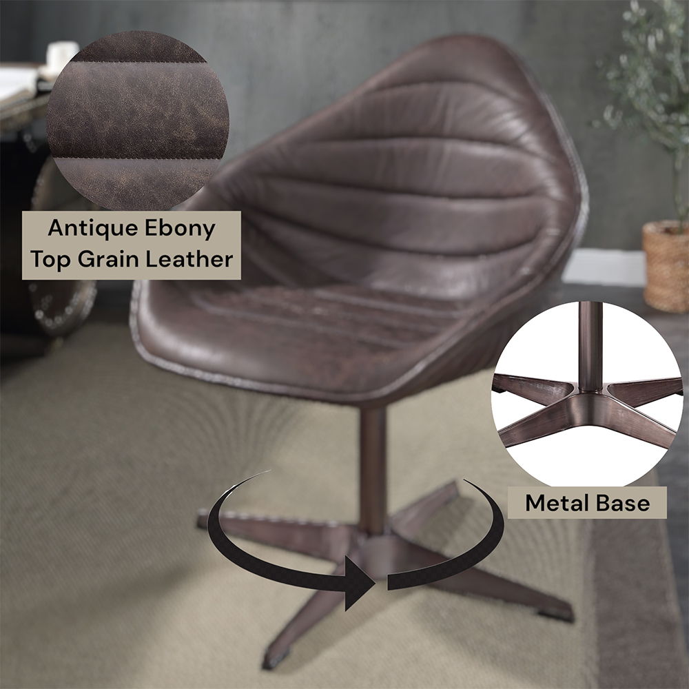 Pipino - Accent Chair With Swivel - Antique Ebony Top Grain Leather, dark brown, view 6