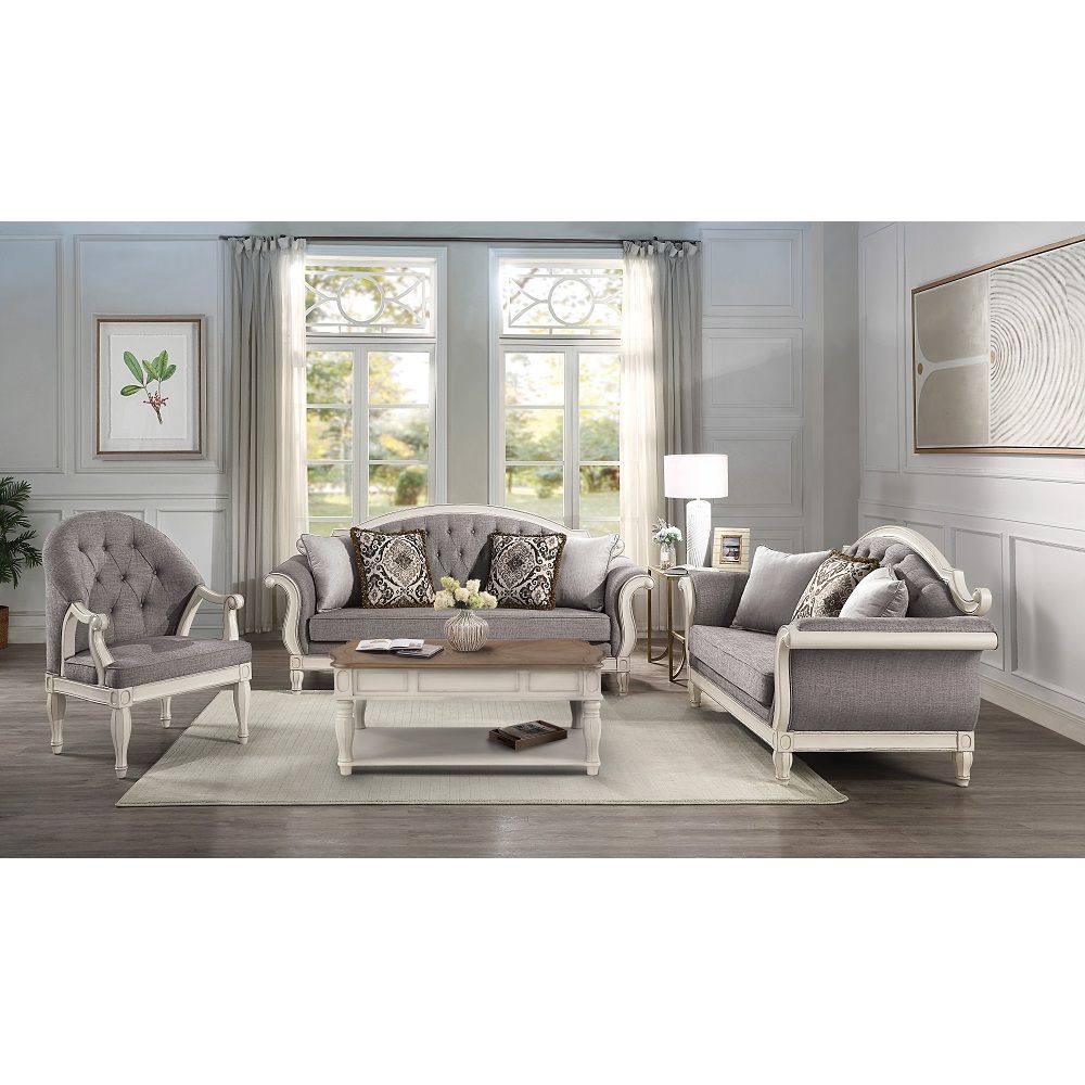 Florian - Chair - Gray Fabric & Antique White, gray