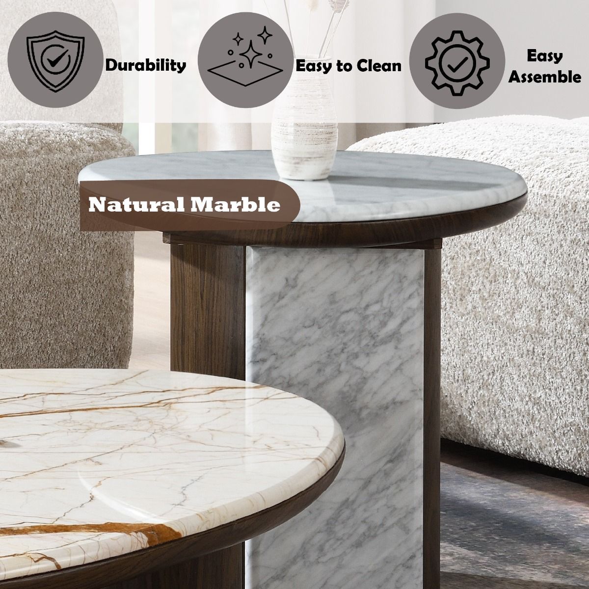 Haidar - End Table With Marble Top - Natural / Brown, beige, view 5