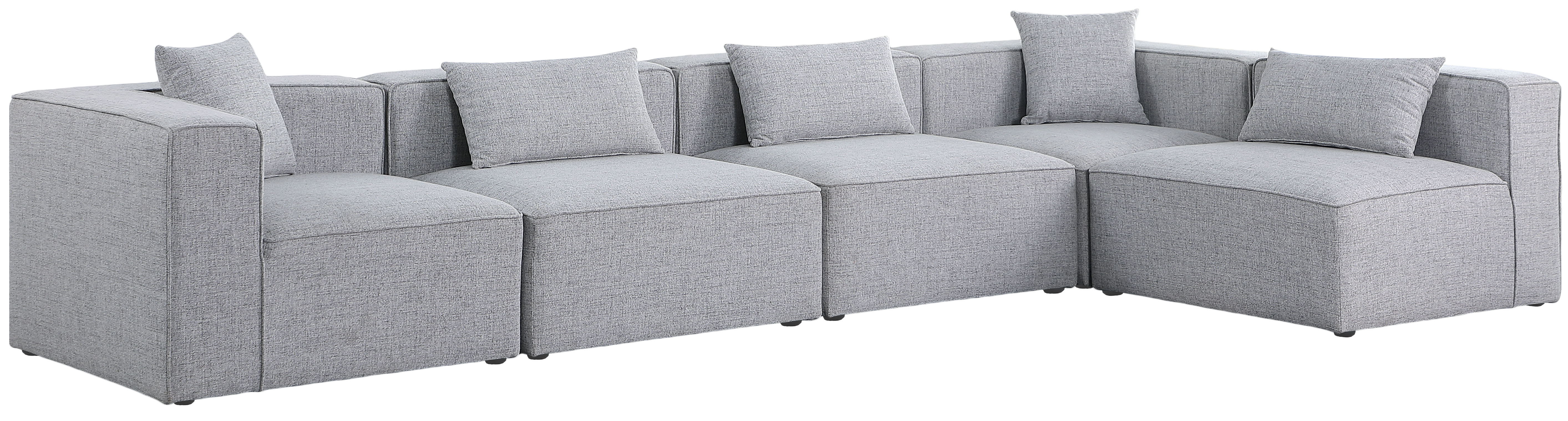 Cube - Linen 5 Piece Modular Sectional - Gray
