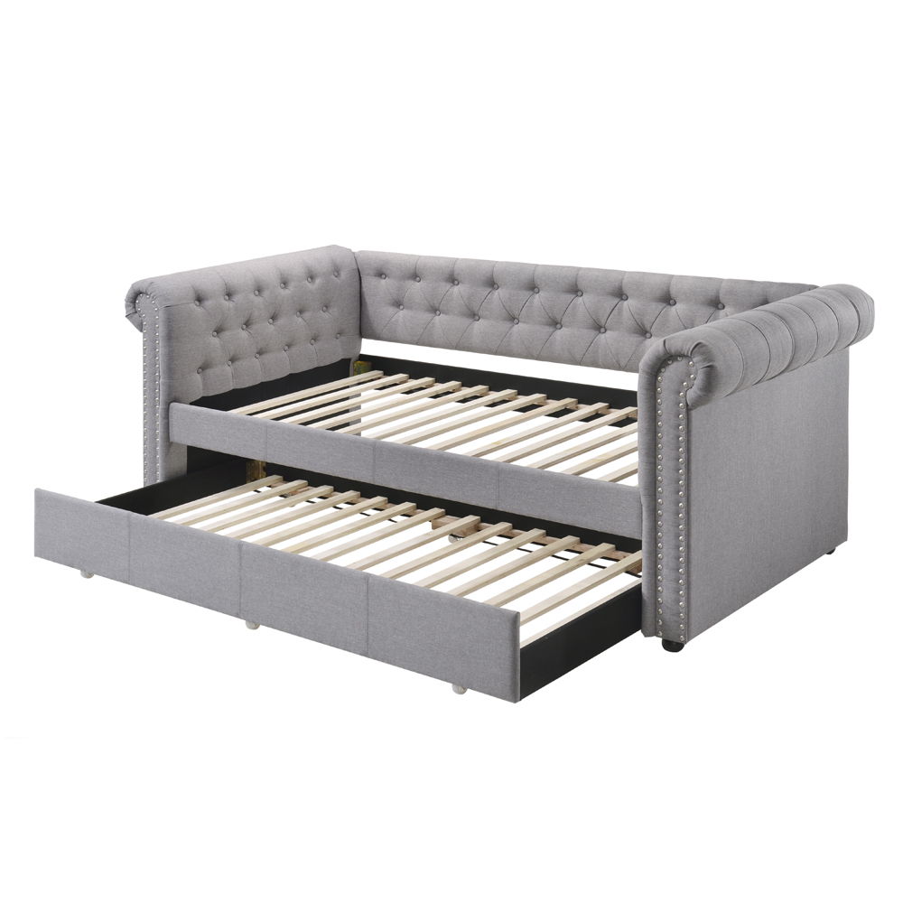 Justice - Twin Daybed With Trundle - Smoke Gray Fabric, gray, view 3