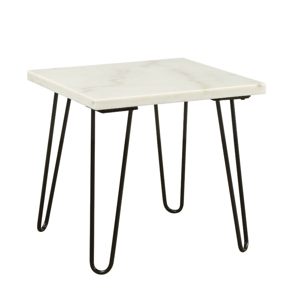 Telestis - End Table - White Marble Top & Black, white