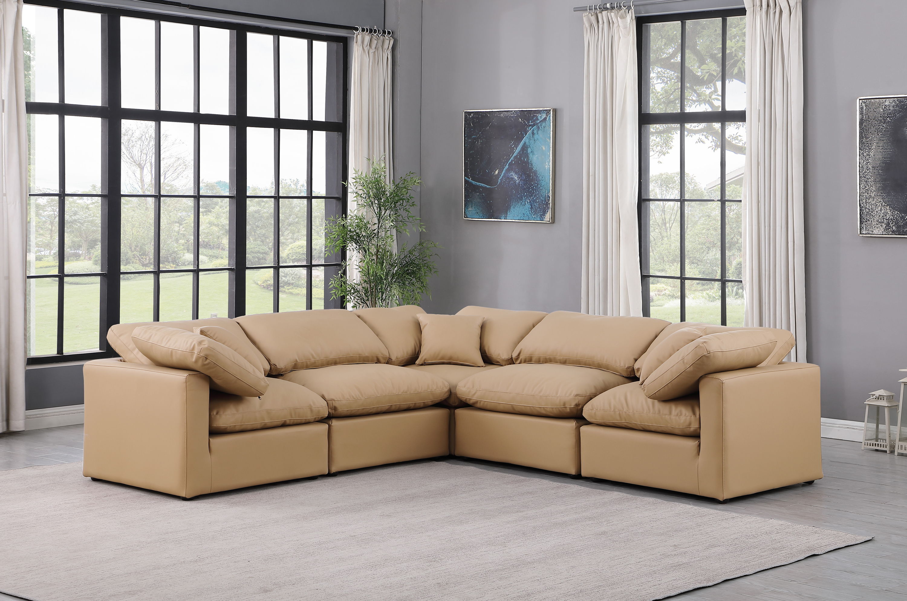 Indulge - Faux Leather 5 Piece Modular Corner Sectional - Tan