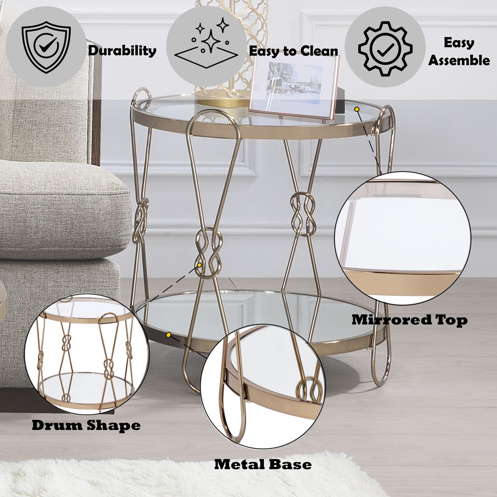 Zekera - End Table - Mirrored & Champagne, beige, view 3