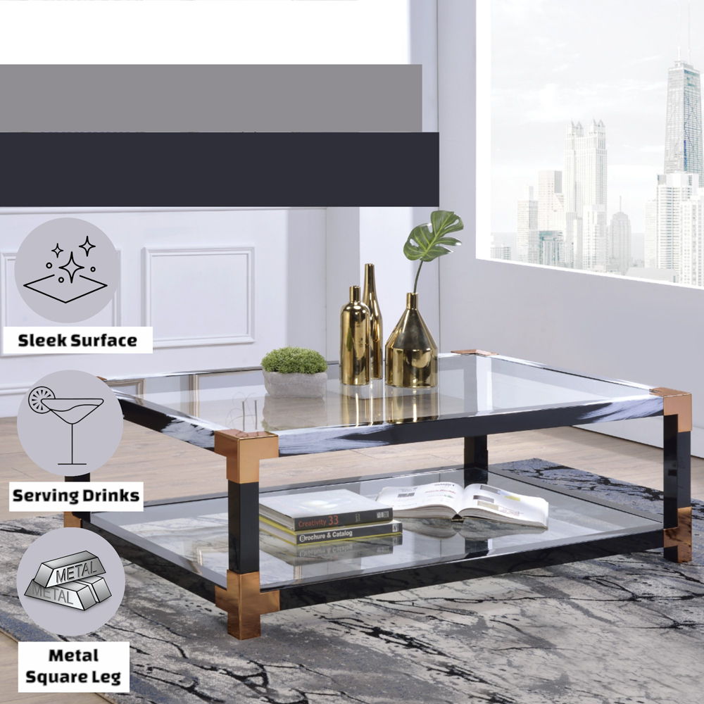Lafty - Coffee Table - Clear Glass & White Brushed, white, view 4