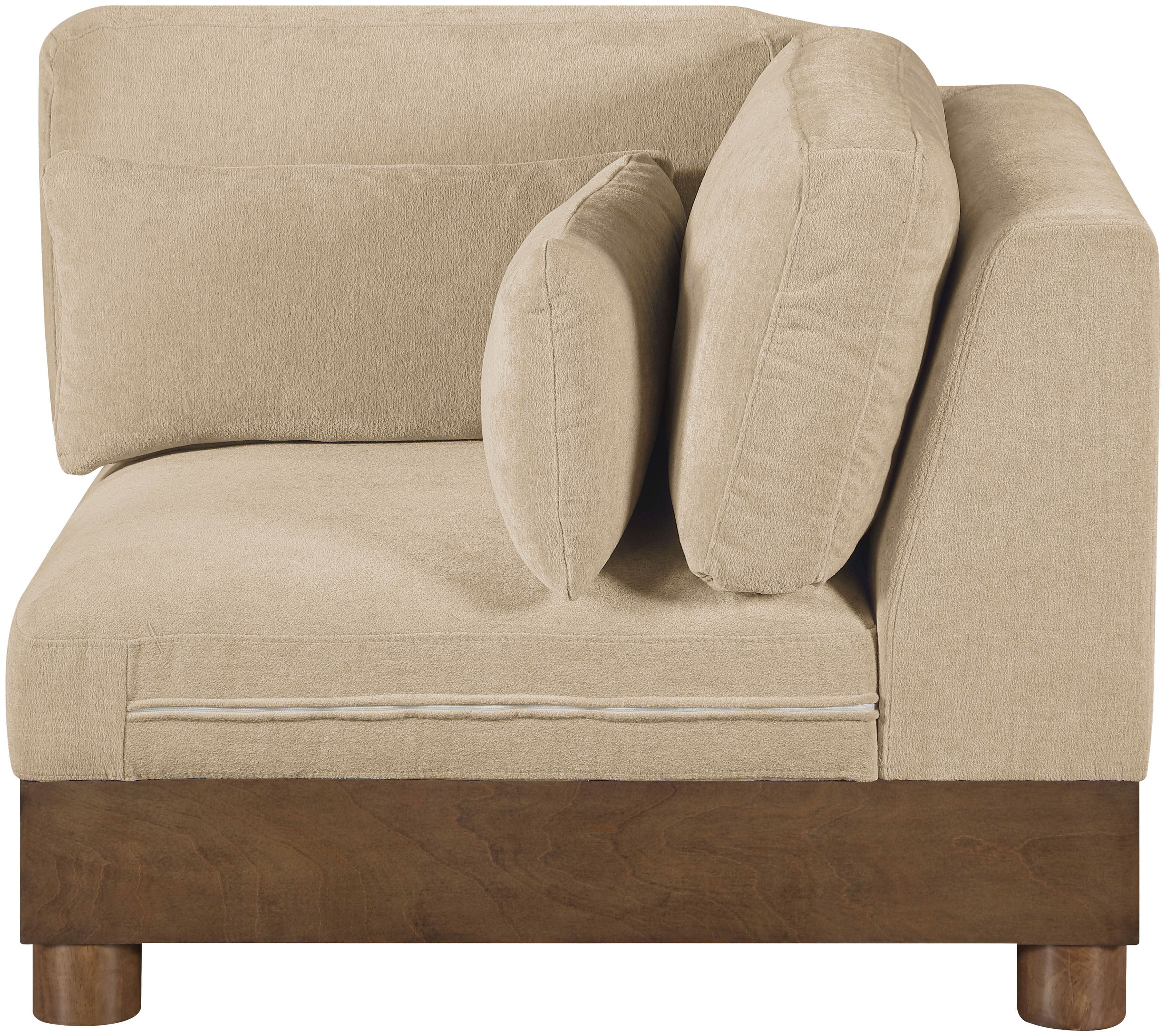 Turin - Chenille Fabric Upholstered Modular Corner Chair - Beige / Brown Walnut