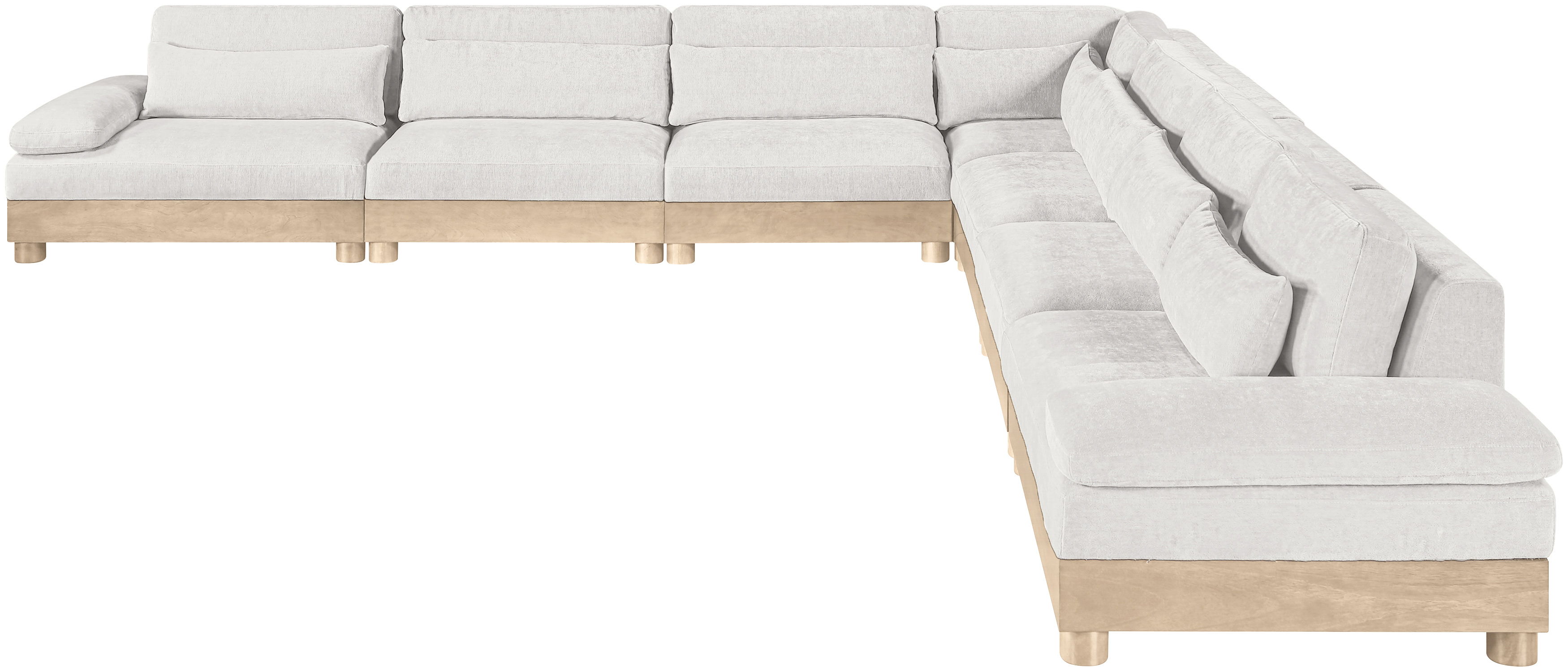 Turin - 167.75" Chenille Fabric Upholstered 7 Piece Modular Sectional - Cream / Natural Oak