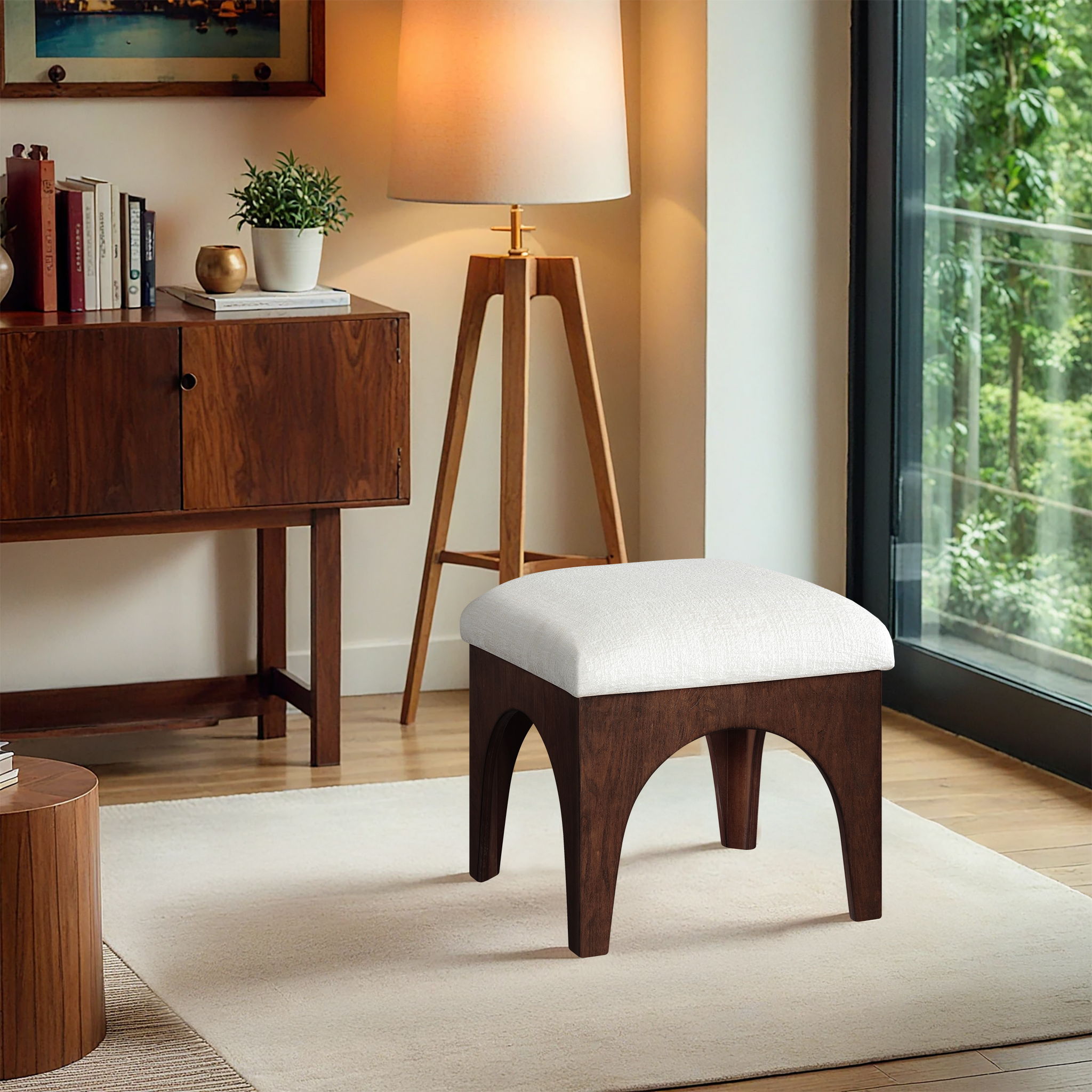 Lawson - Chenille Fabric Upholstered Ottoman - Cream