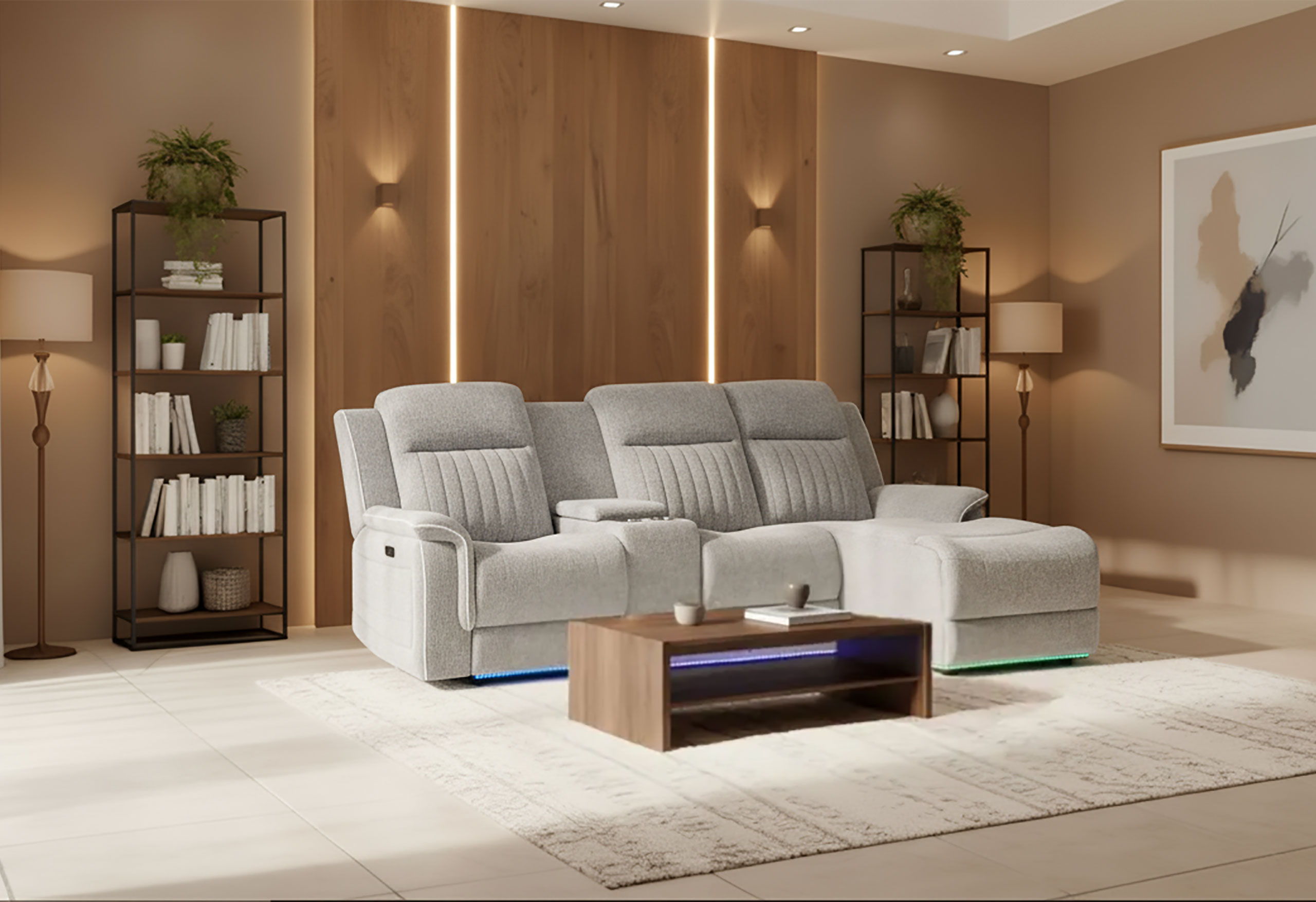 Power Pushback Sectional With Multi Color LED And Global Surround Sound Speakers