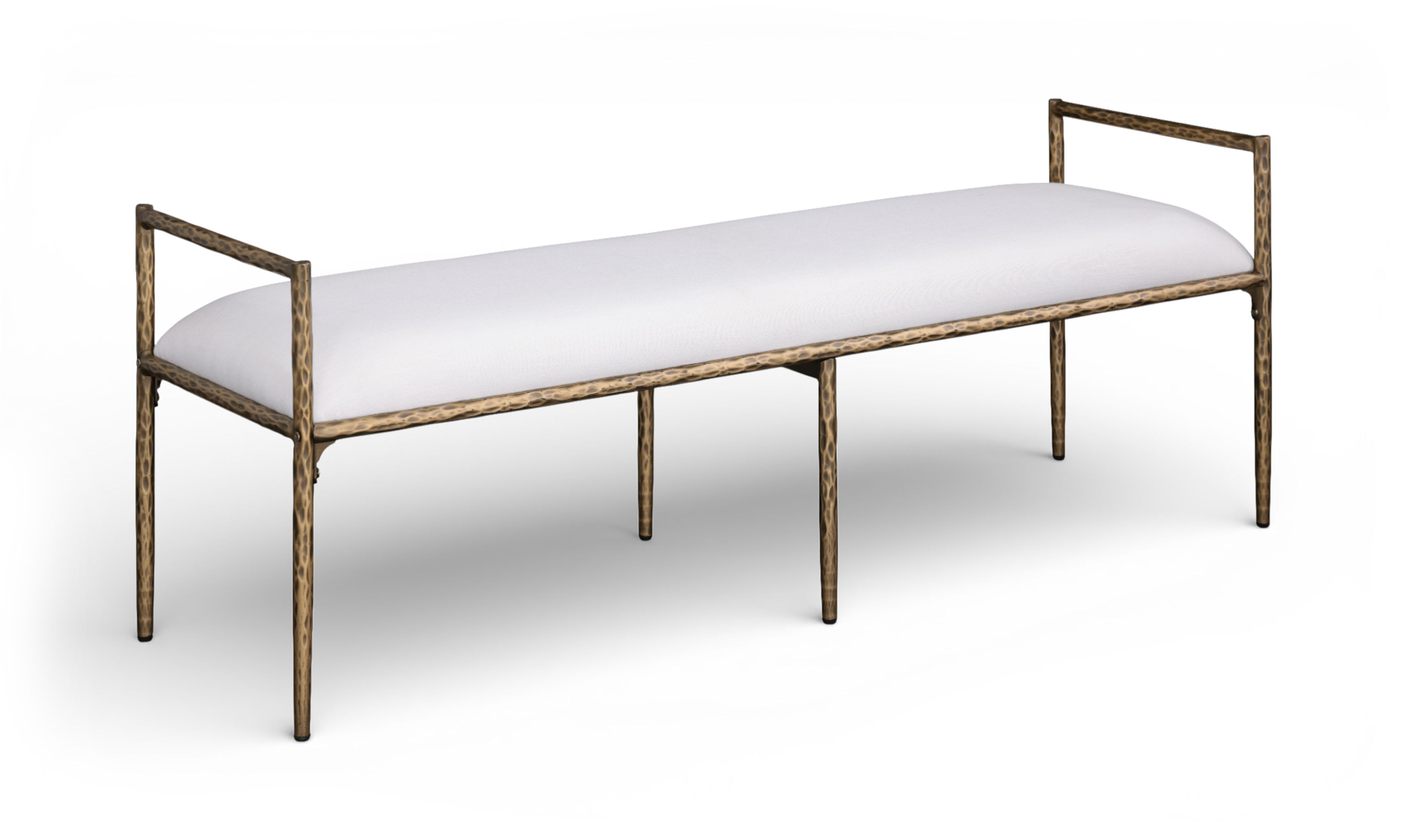 Axis - Linen Textured Fabric Upholstered Bench - Cream / Powder Coated Brushed Brass