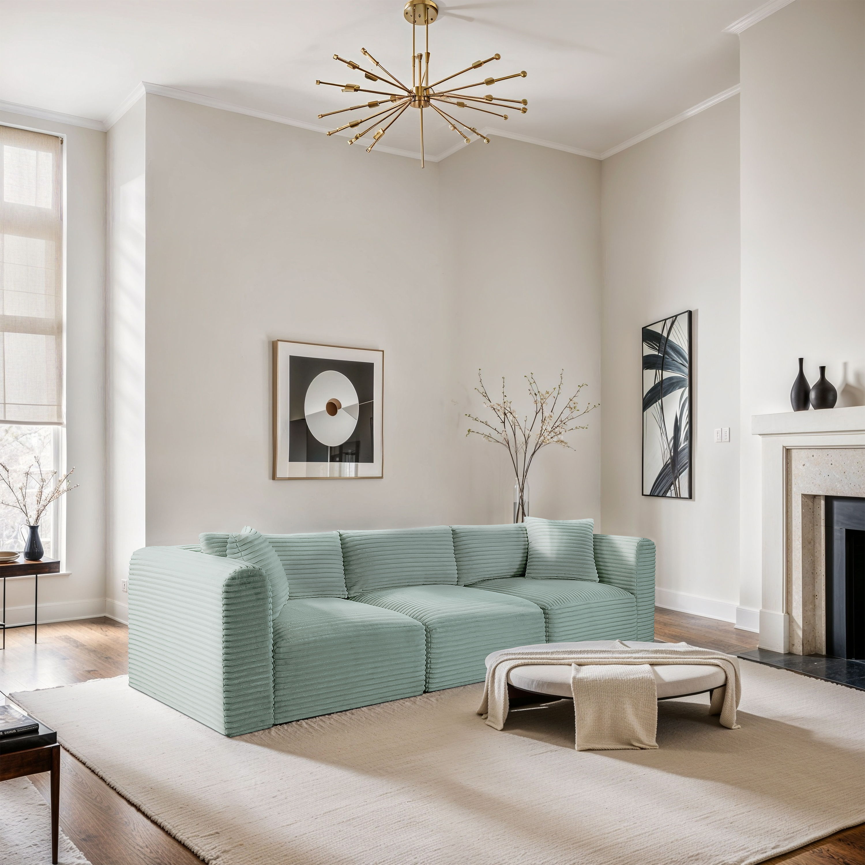 Shaggy - 3 Piece Modular Sofa - Mint