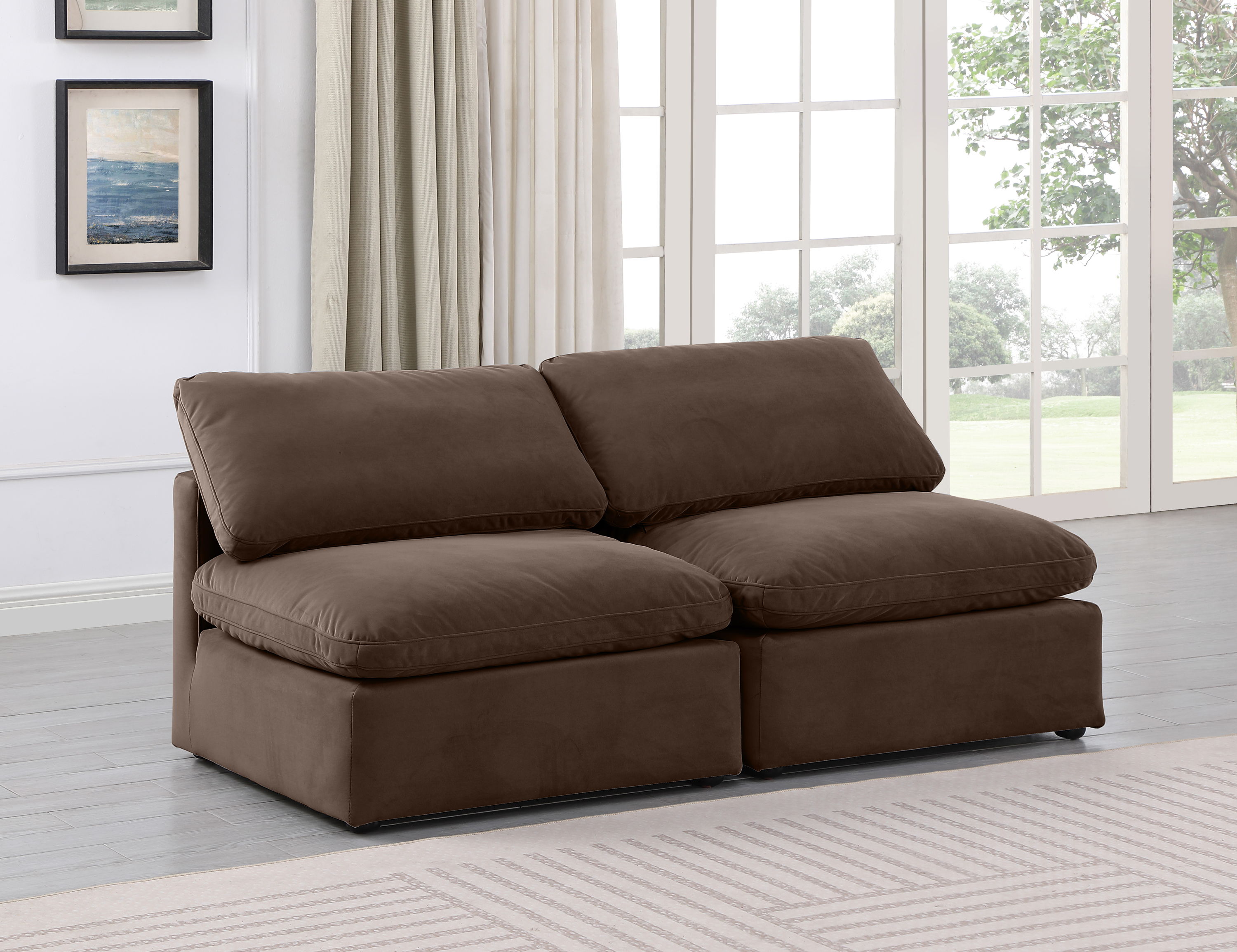Indulge - Velvet 2 Piece Modular Armless Sofa - Brown