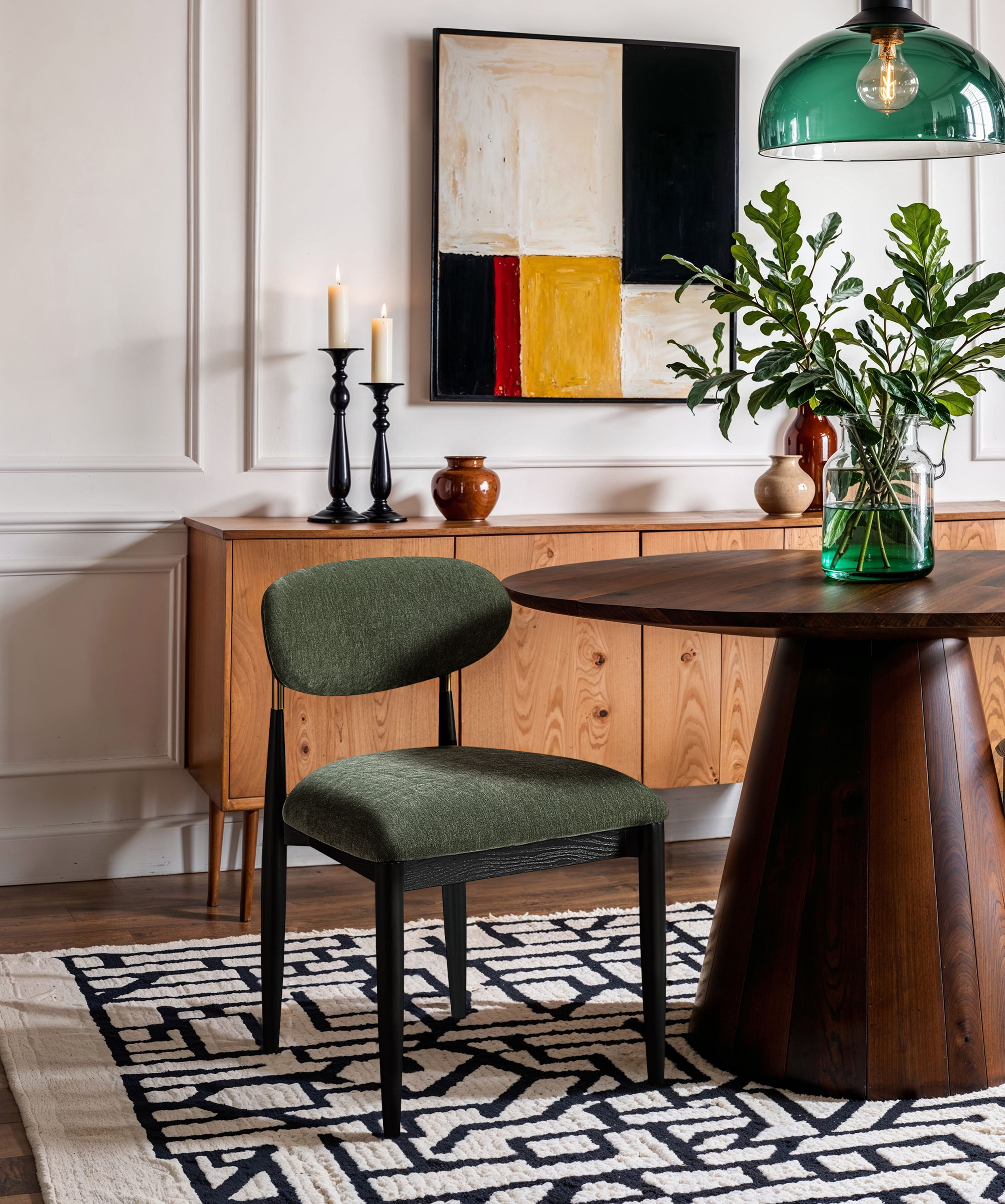 Riccio - Performance Fabric Upholstered Dining Side Chair (Set of 2) With Black Legs - Olive