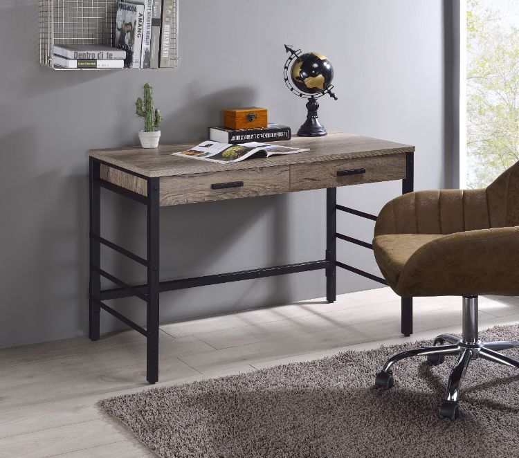 Disho - Writing Desk With USB - Light Weathered Oak & Black, dark gray, view 7