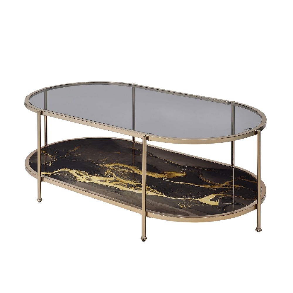 Fiorella - Coffee Table - Black Marble Print & Champagne, black, view 3