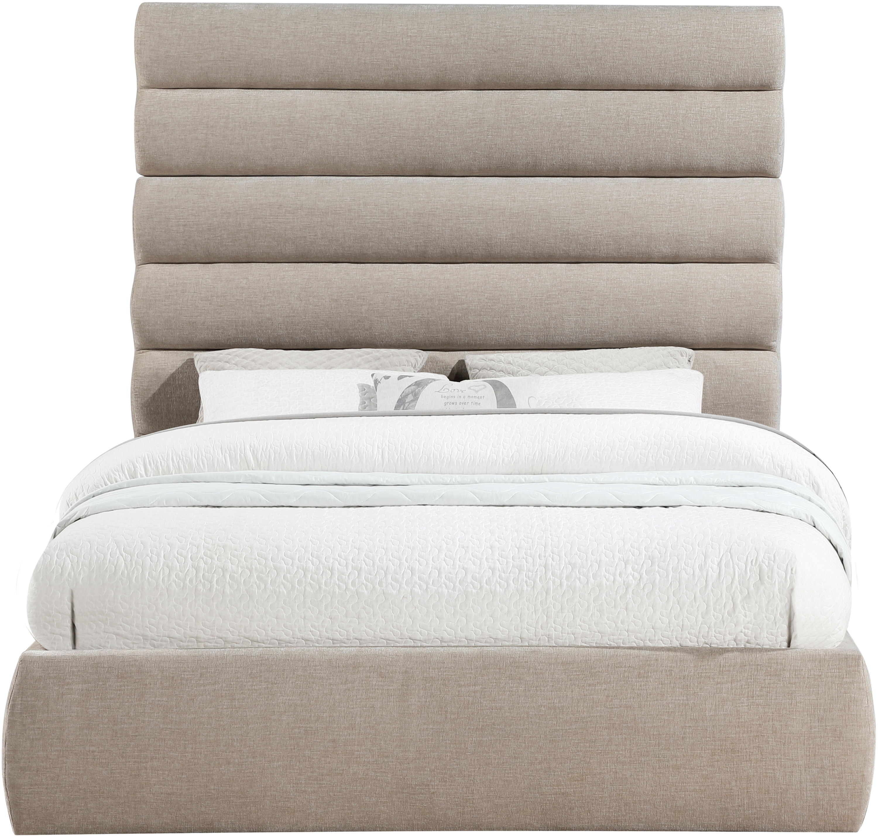 Adam - Chenille Fabric Queen Bed With 70.5" Headboard - Beige