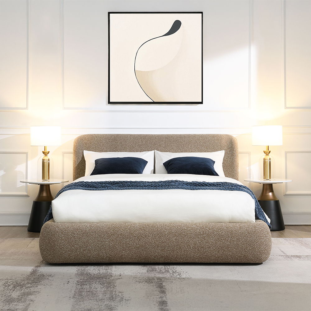 Erica - Eastern King Bed - Dark Beige Tweed, beige